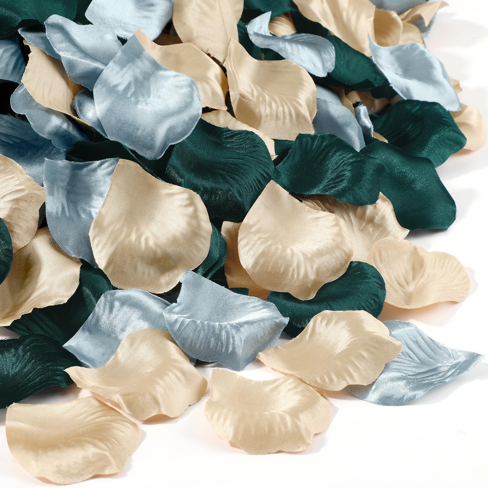 Tigeen 1200 Pcs Silk Rose Petals Artificial Flower Petals for Wedding Flower Girl Basket Aisle Scatter Dinner Centerpieces Party Bridal Shower Romantic Night Decor (Green,Champagne) — image 1