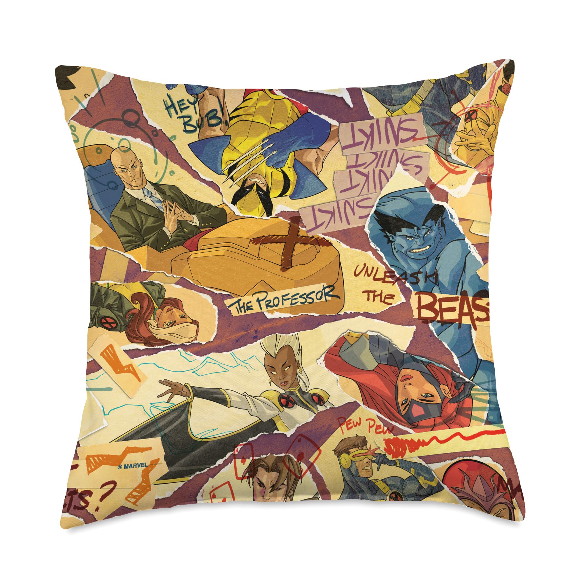 Coussin X-Men Marvel carré 18x18 pouces multicolore, oreiller décoratif salon pop culture