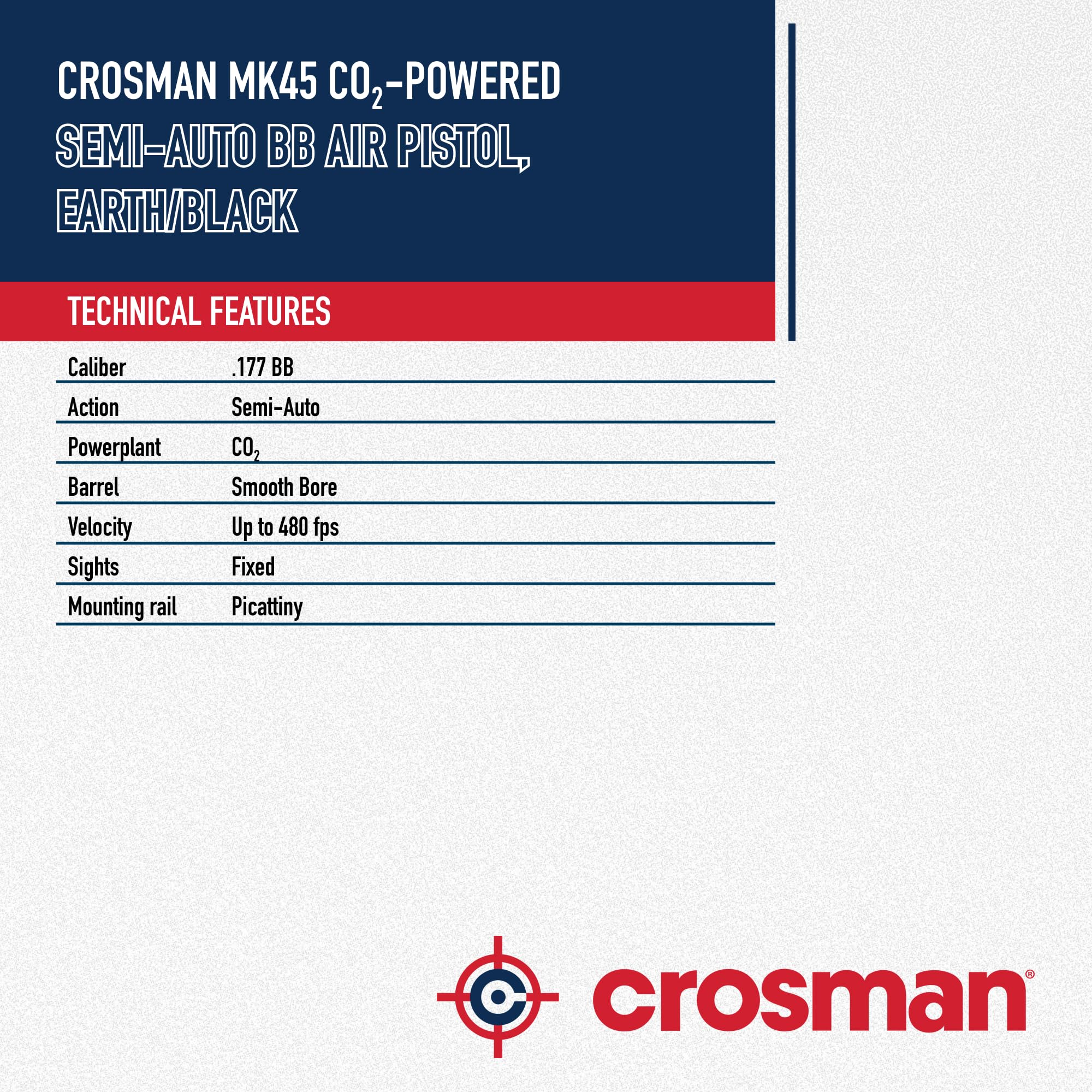 Crosman MK45 CO2 (4,5mm) | Pistola de Aire comprimido (balines de Acero). Arma de Co2. Calibre 4,5mm