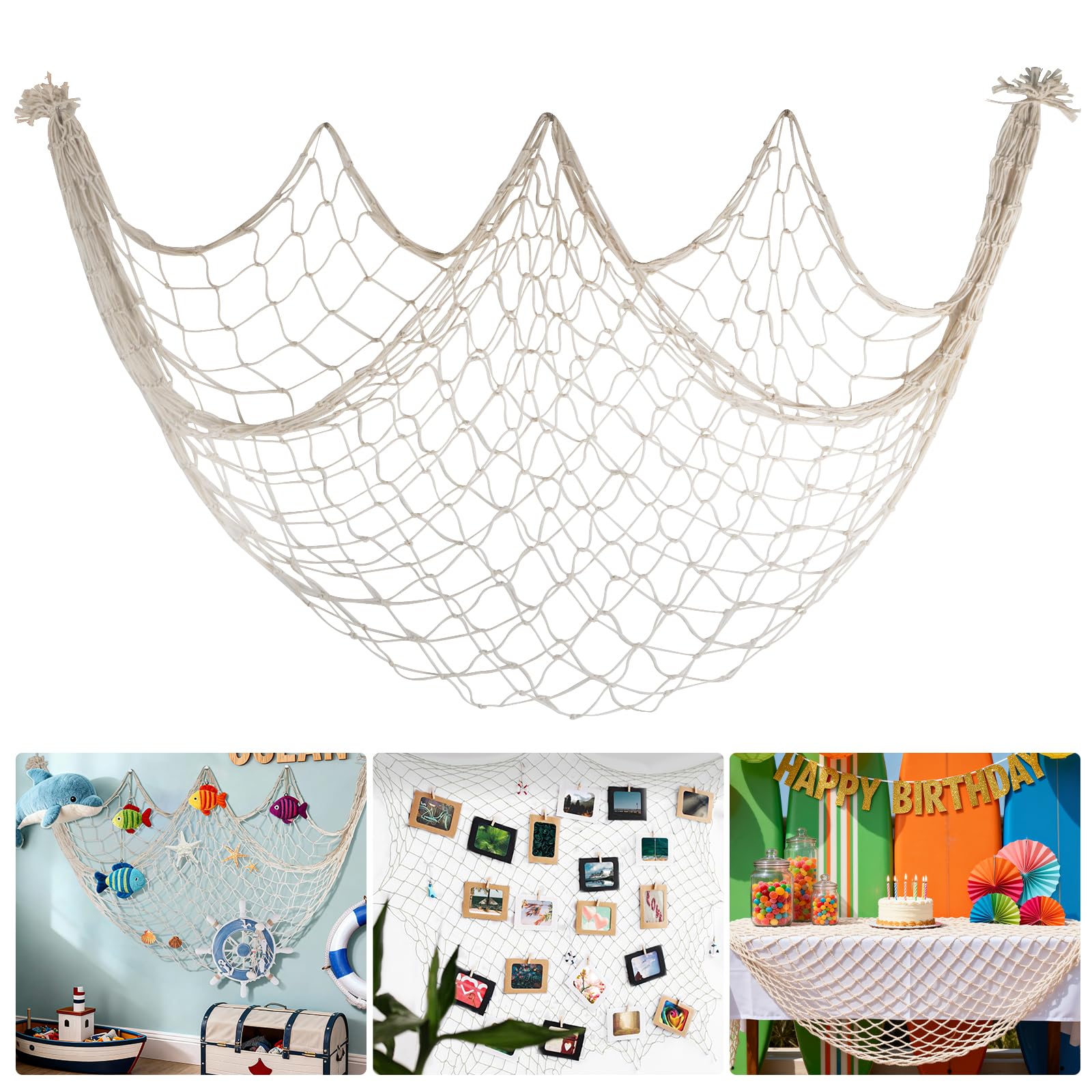 Photo 1 of 80x40 Inch Fishing Net Decor, 3mm Natural Cotton Decorative Fish Nets Party