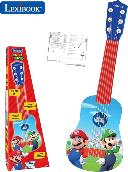 Lexibook, Super Mario, Mi Primera Guitarra acústica, 6 Cuerdas de Nylon, 53 cm, Guía de Aprendizaje incluida, Azul/Rojo, K200NI - 2