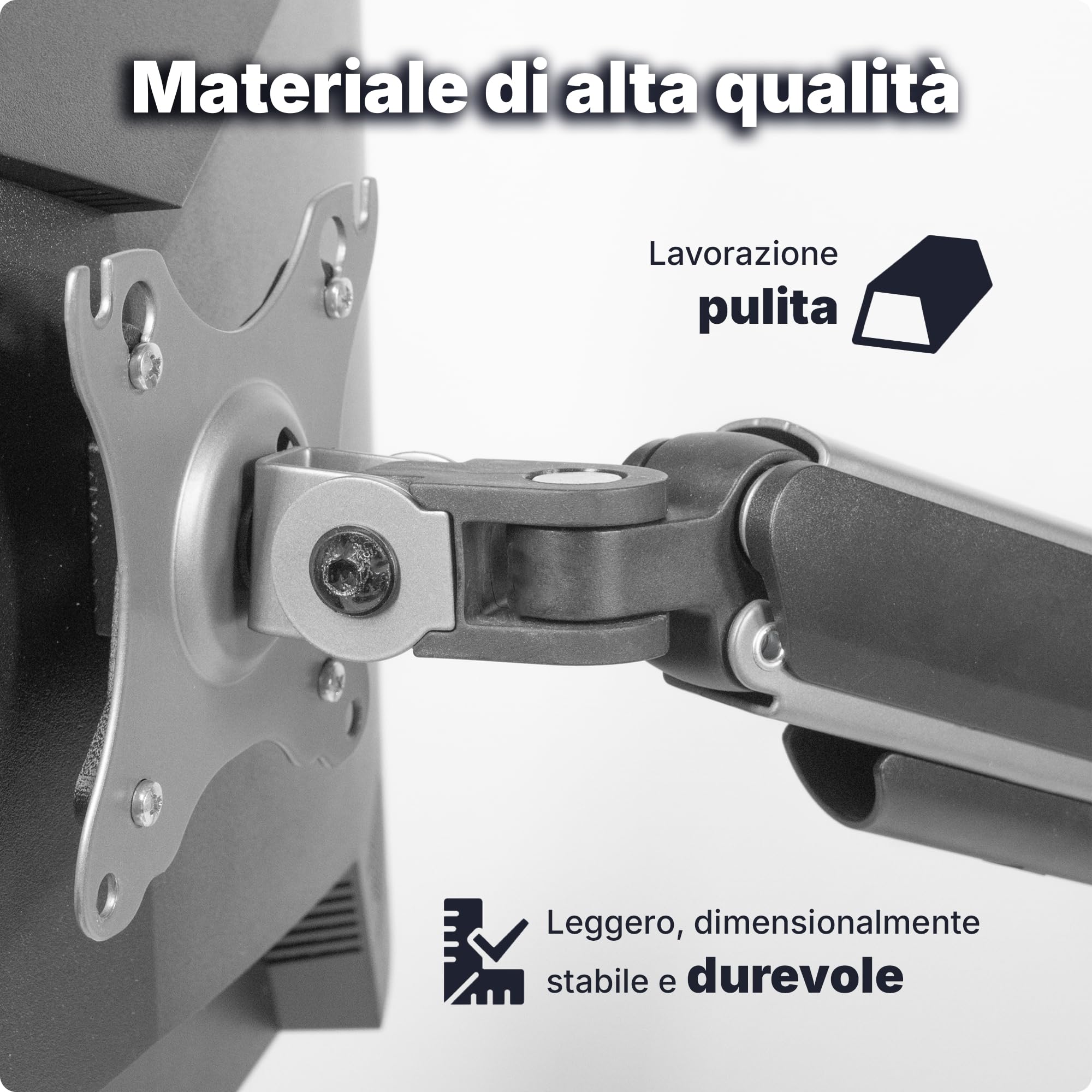 3IDEE Supporto 1 monitor da scrivania per monitor 17-32 pollici - regolabile in altezza, stabile fino a 9 kg - design sottile in alluminio - inclinabile, ruotabile, orientabile - VESA 75x75 e 100x100