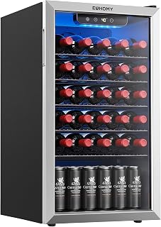 EUHOMY 128 Can Wine Cooler Refrigerator, Wine Fridge Glass Door, Silver