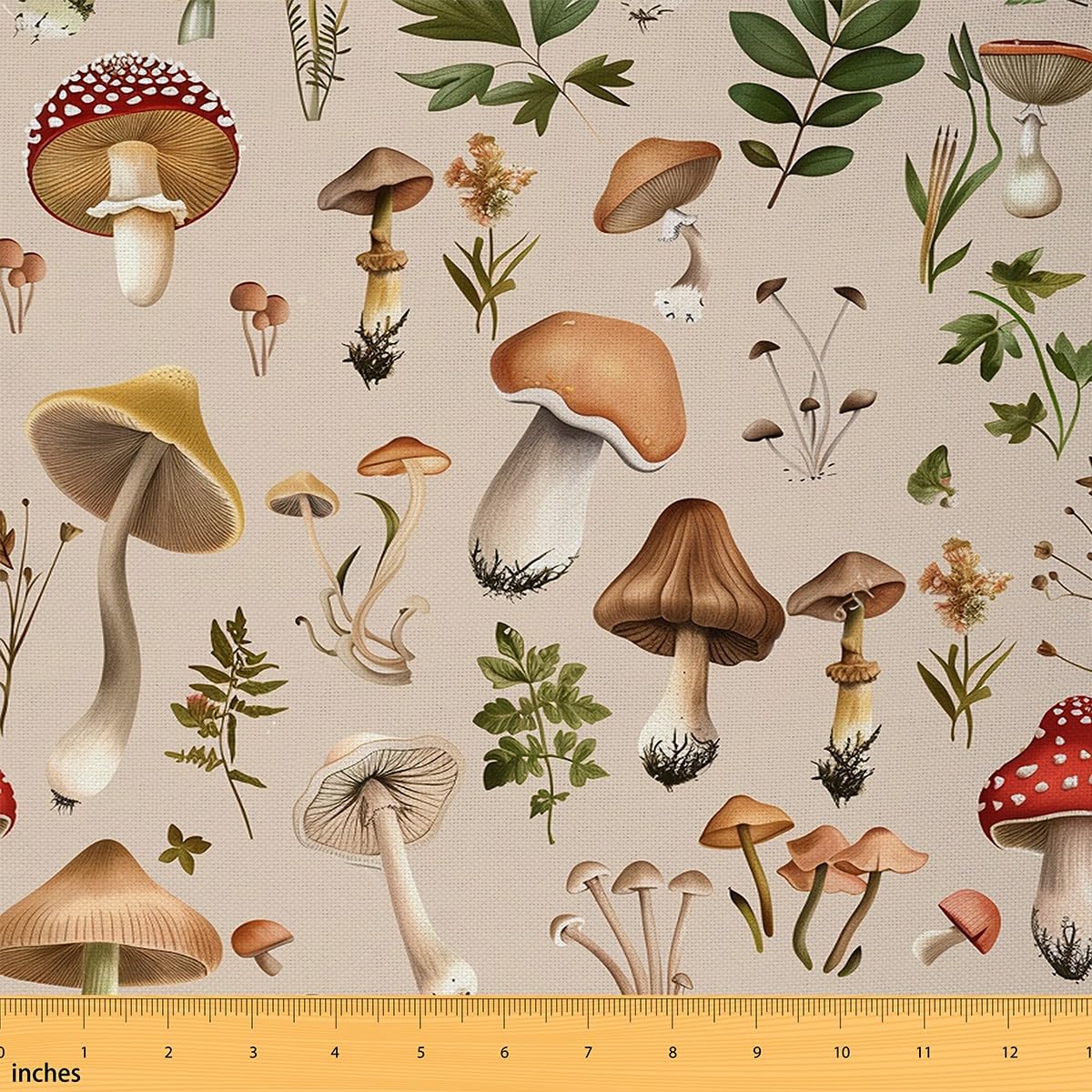 Feelyou Vintage Mushroom Waterproof Outdoor Fabric for Chairs 2 Yard Kawaii Fungus Fabric by The Yard Kids Decor Wild Mushroom Stuff Upholstery Fabric