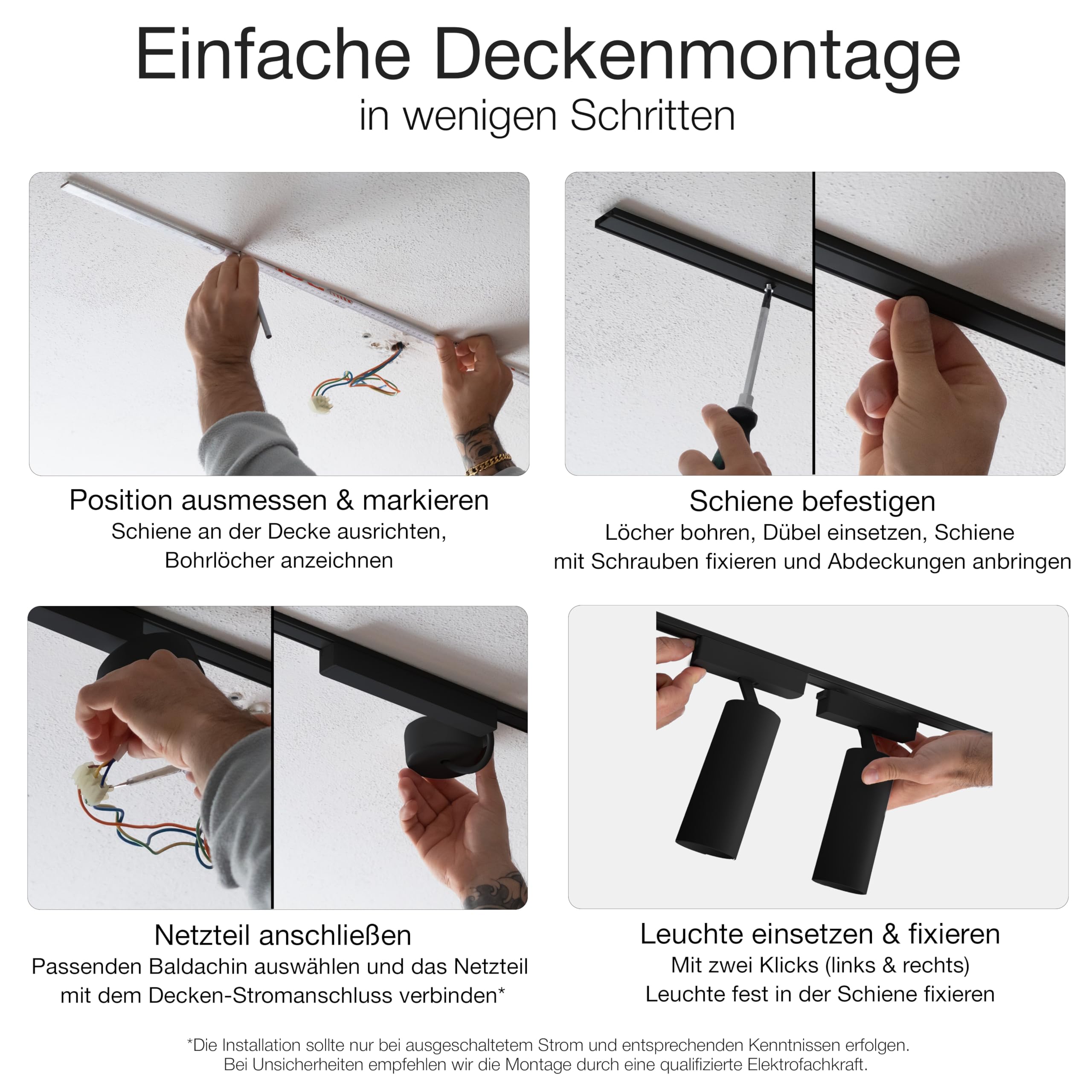 LED Schienensystem Decke – Komplettset mit 3 Leuchten – Zigbee dimmbar – Deckenlampe für Wohnzimmer, Küche, Esszimmer – moderne Deckenleuchte – Lichtschienensystem Schwarz