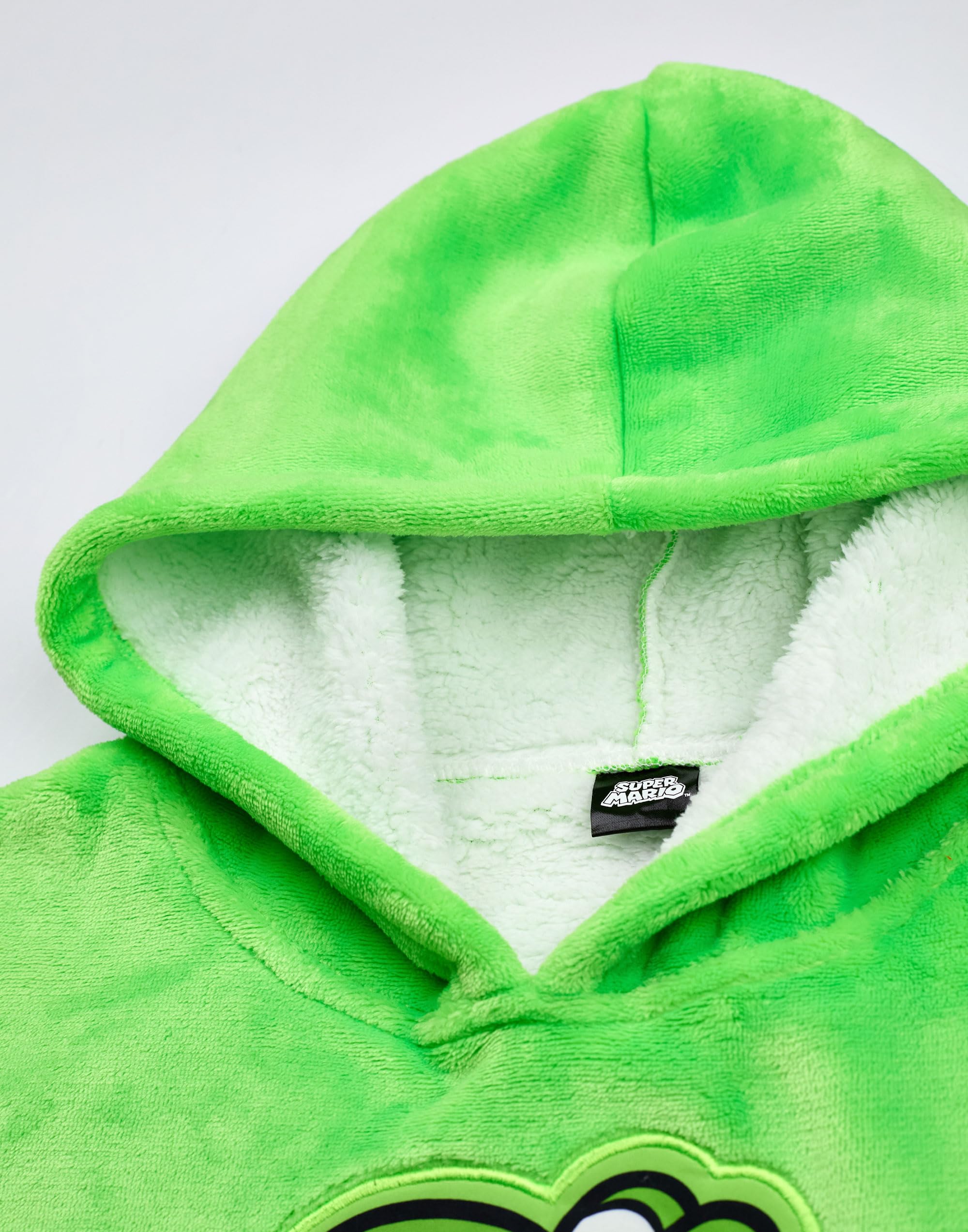 Super Mario Nintendo Tragbare Decke Unisex Hoodie für Kinder | Grüner Kapuzenpullover für Kinder mit Yoshi Charaktergrafiken | Sherpa-gefütterte Loungewear mit Taschen für Jungen und Mädchen