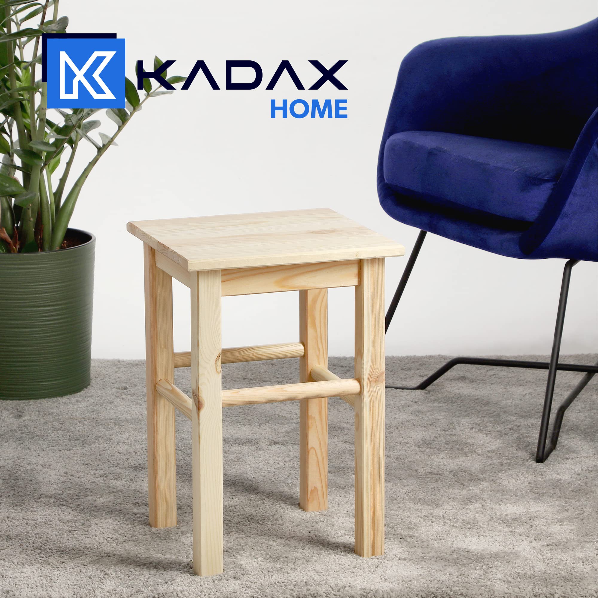 KADAX Sgabello Basso in Legno di Pino Naturale con Design Rustico e Seduta Quadrata, Sedia Piccola da Cucina, Bar o Sala da Pranzo (Quadrato)