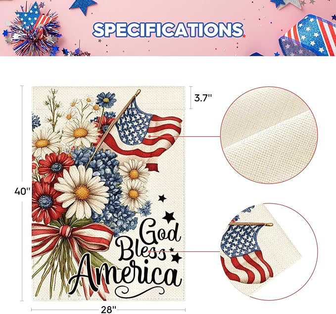 Bandera Patriótica 4 de Julio Floral AVOIN colorlife 28x40 Pulgadas Doble Cara miniatura 3