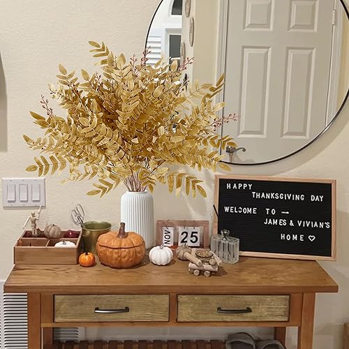 Miniatura 2 de Sggvecsy Paquete de 4 flores artificiales de otoño para otoño, plantas sintéticas de otoño, arbustos de otoño, arbustos de otoño, hojas de otoño,