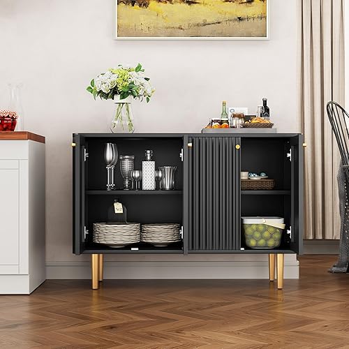 Miniatura 8 de HLR Armario de buffet aparador, gabinete moderno de 48 pulgadas con 4 puertas y estantes extraíbles, armario de entrada Credenza con almacenamiento