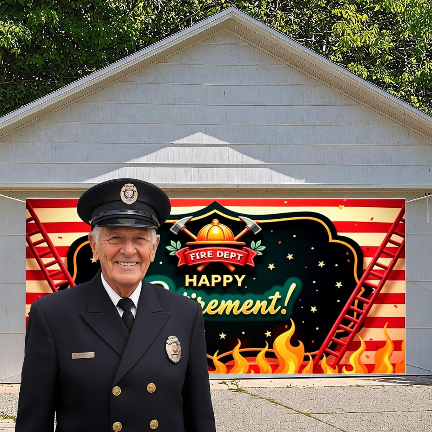 Firefighter Retirement Banner, Firefighter Farewell Party Backdrop image 3