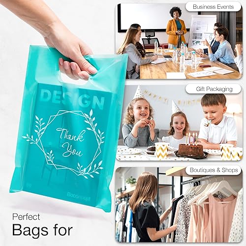 Miniatura 15 de 100 bolsas de mercancía azul pastel para pequeñas empresas, de 1.5 mil, 9 x 12 pulgadas, extragruesas y brillantes, de plástico con asas