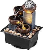 AMOOTEK 4-Tier Tabletop Waterfall Fountain with LED Lights, River Rocks & Bubble Ball - Indoor Meditation Desktop Decor