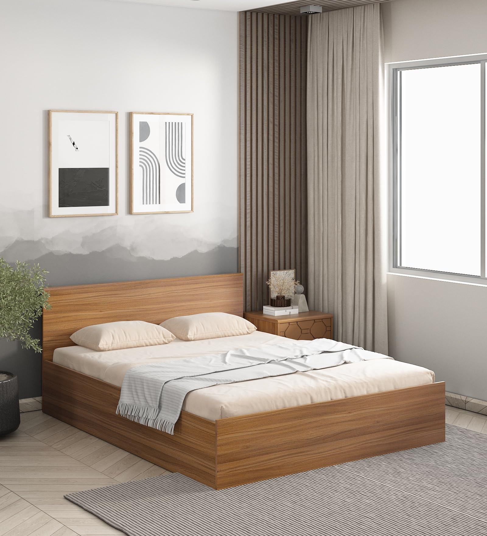 Cristo Queen Bed for Bedroom with Box Storage | Engineered Wood | Exotic Teak Finish | Elegant and Durable | Knock Down | 3 Years Warranty-image-40