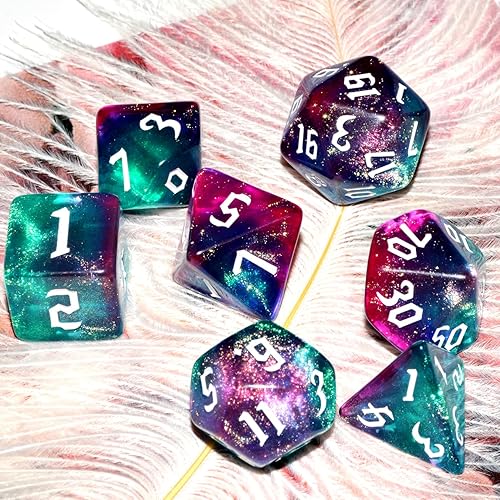 Miniatura 3 de Juego de dados Galaxy  Juego de dados DND de cristal púrpura mezcla verde oscuro para juego de mesa