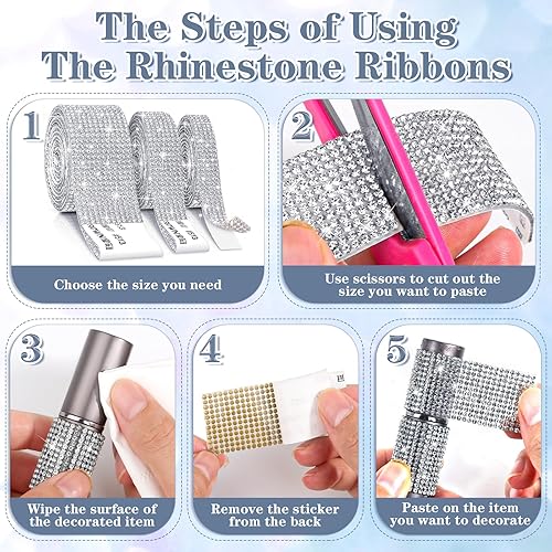 Miniatura 7 de Cludoo 3 Rollos de Cintas de Diamantes de Imitación, Tiras Adhesivas Plateadas, Rollo de Diamantes de Imitación, Cinta de Diamantes de Imitación
