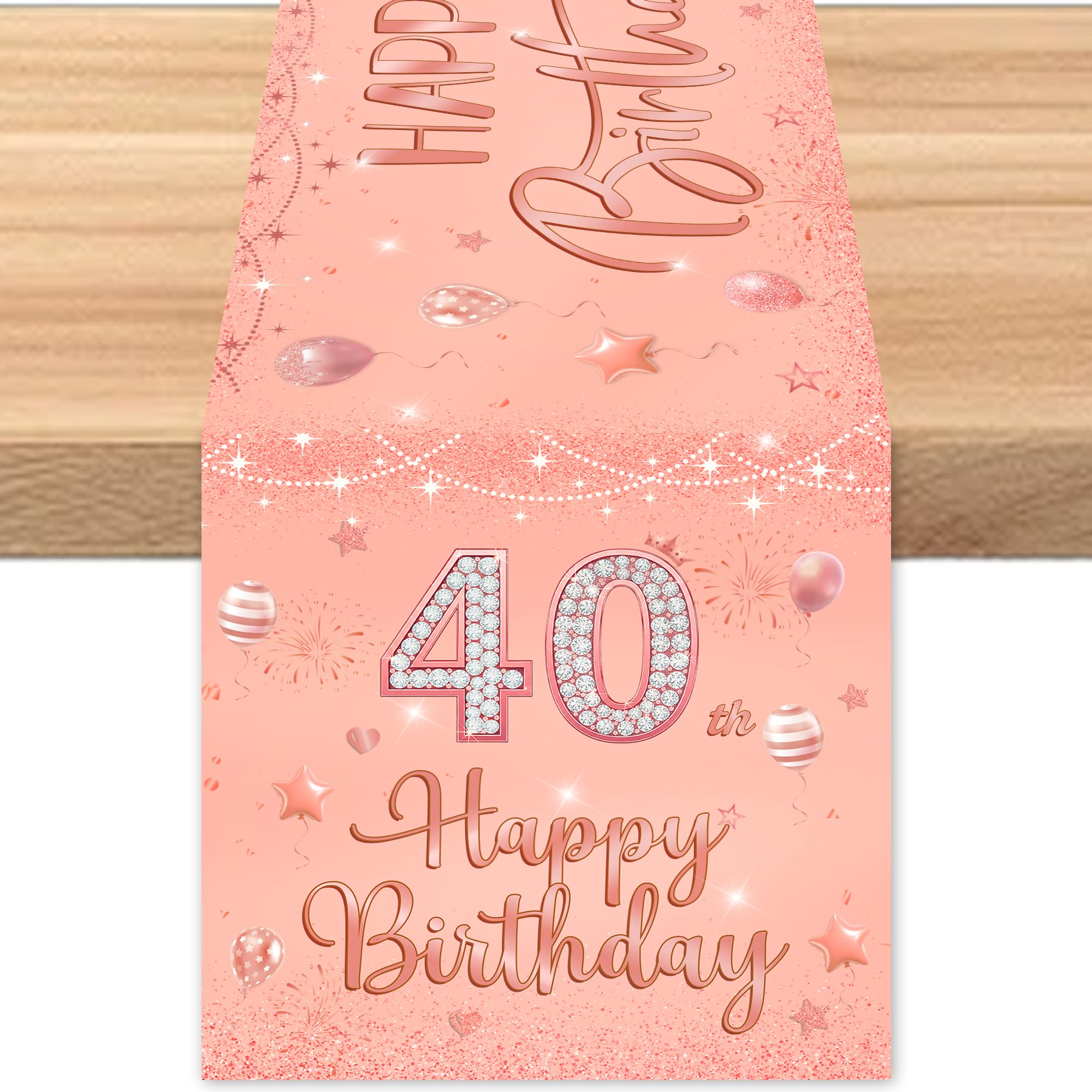 40th Birthday Table Runner Decorations - Rose Gold Happy 40th Birthday Table Runner Women Tablecloth Decoration, Dining Table Cover Cloth Centrepiece Decor for Her 40 Years Old Women