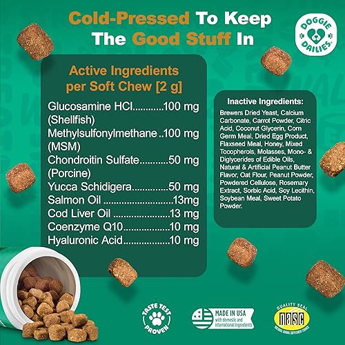 Miniatura 26 de Suplemento de cadera y articulación para perros de edad avanzada, totalmente natural, 225 tabletas masticables blandas, glucosamina, condroitina