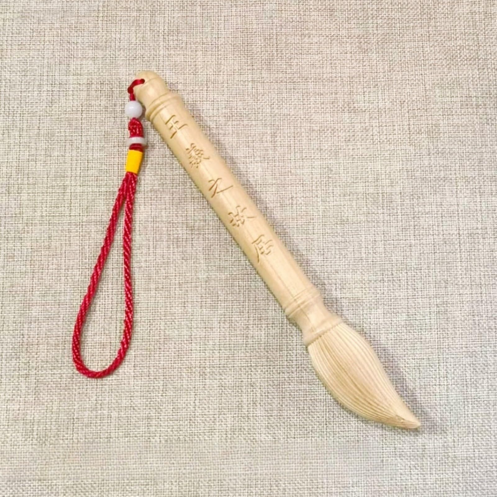 NBKLSWSUI Peach Wood Pen Statue For Living Room Decor Handmade Vintage Wood Sculpture Ornament Bedroom Office Feng Shui Accent, S