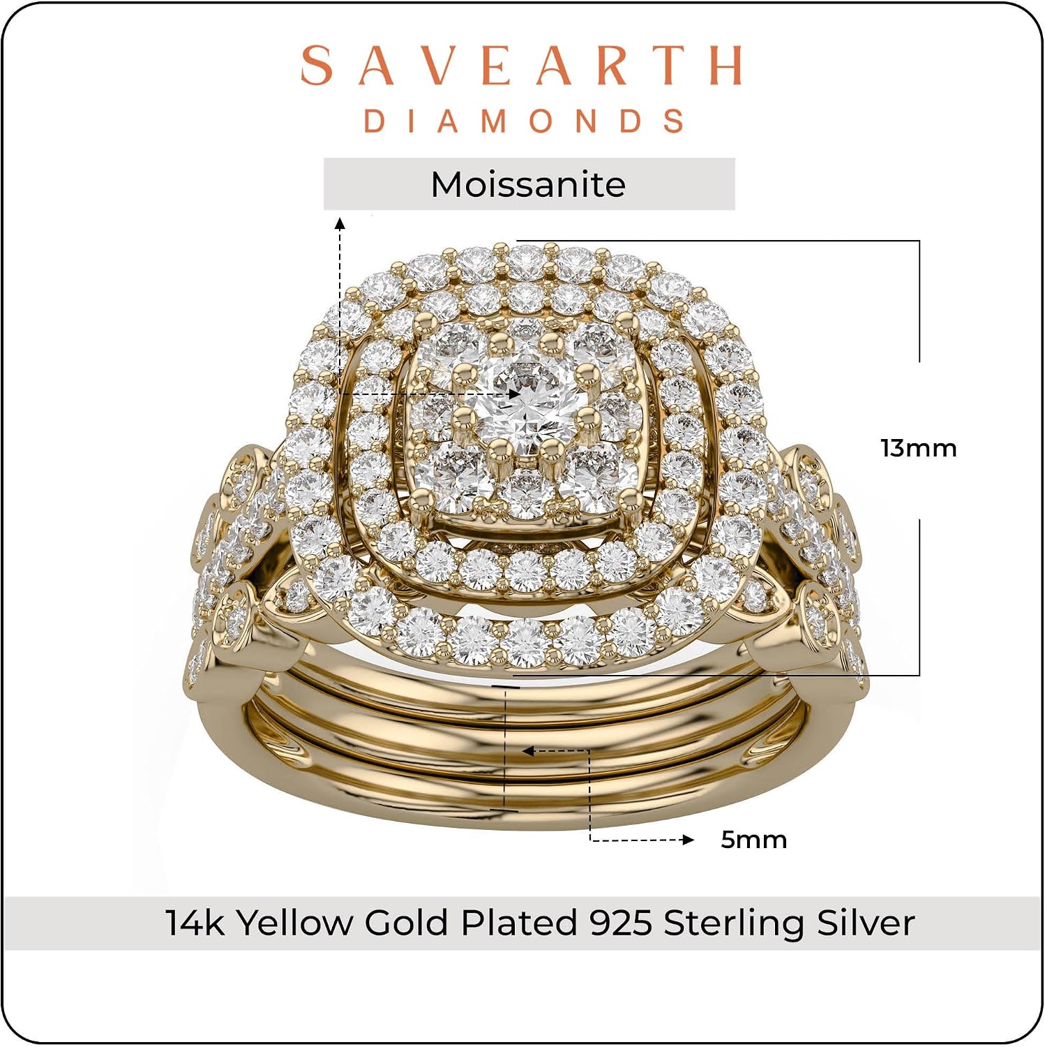 Double Halo Bridal Set Rings for Women, 0.95 Carat (ctw) Round Cut Lab Created Moissanite Art Deco Vintage Style Wedding Ring in 10K / 14K Solid Gold or 14K Gold Plated 925 Sterling Silver Jewelry for Her