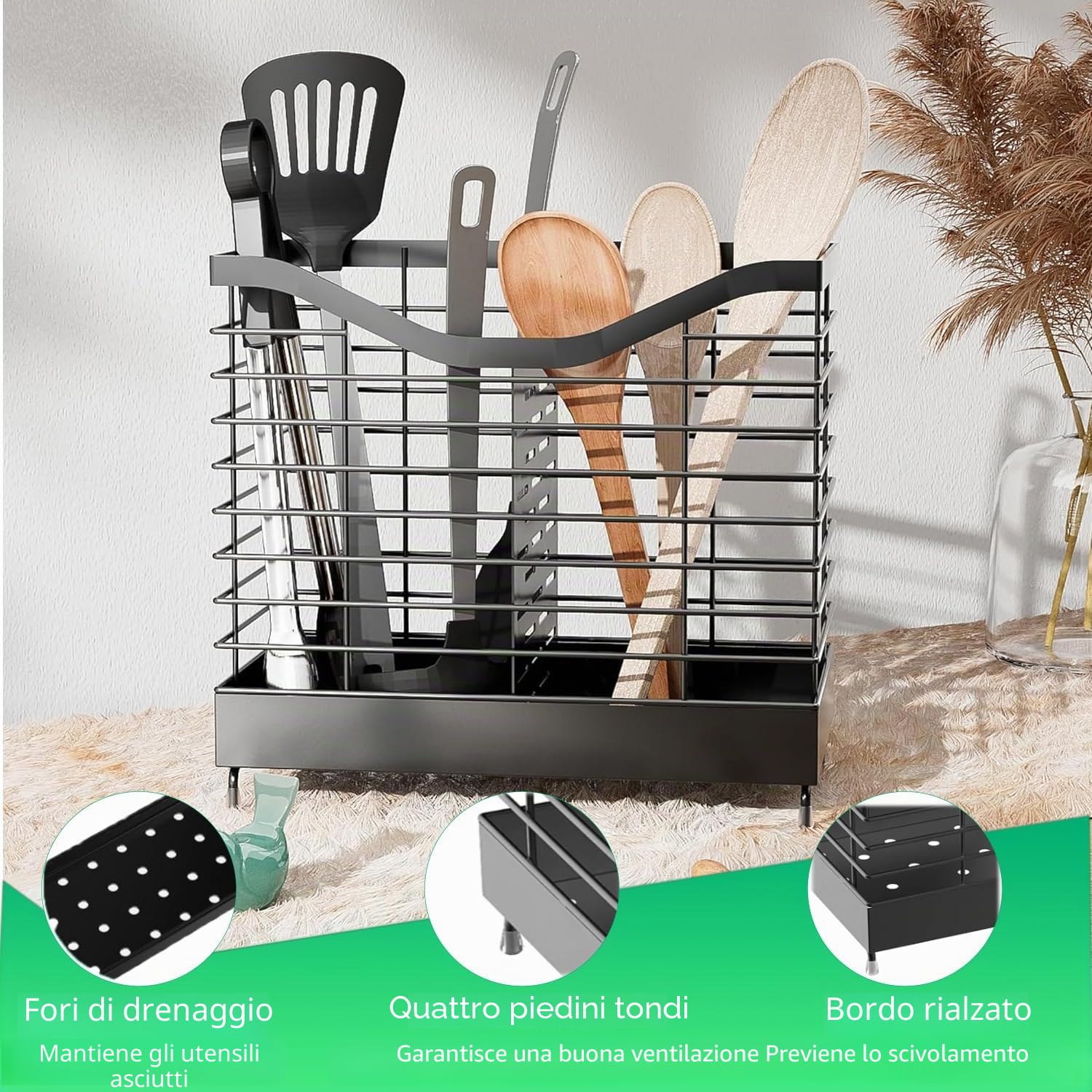 Portautensili per Posate, Cestello Portaposate Acciaio inox Scolaposate con 2 Scomparti e Scarichi Organizzatore di Posate per Forchette,Coltelli,Cucchiai, Ideale per Lavello da Cucina Piano di Lavoro