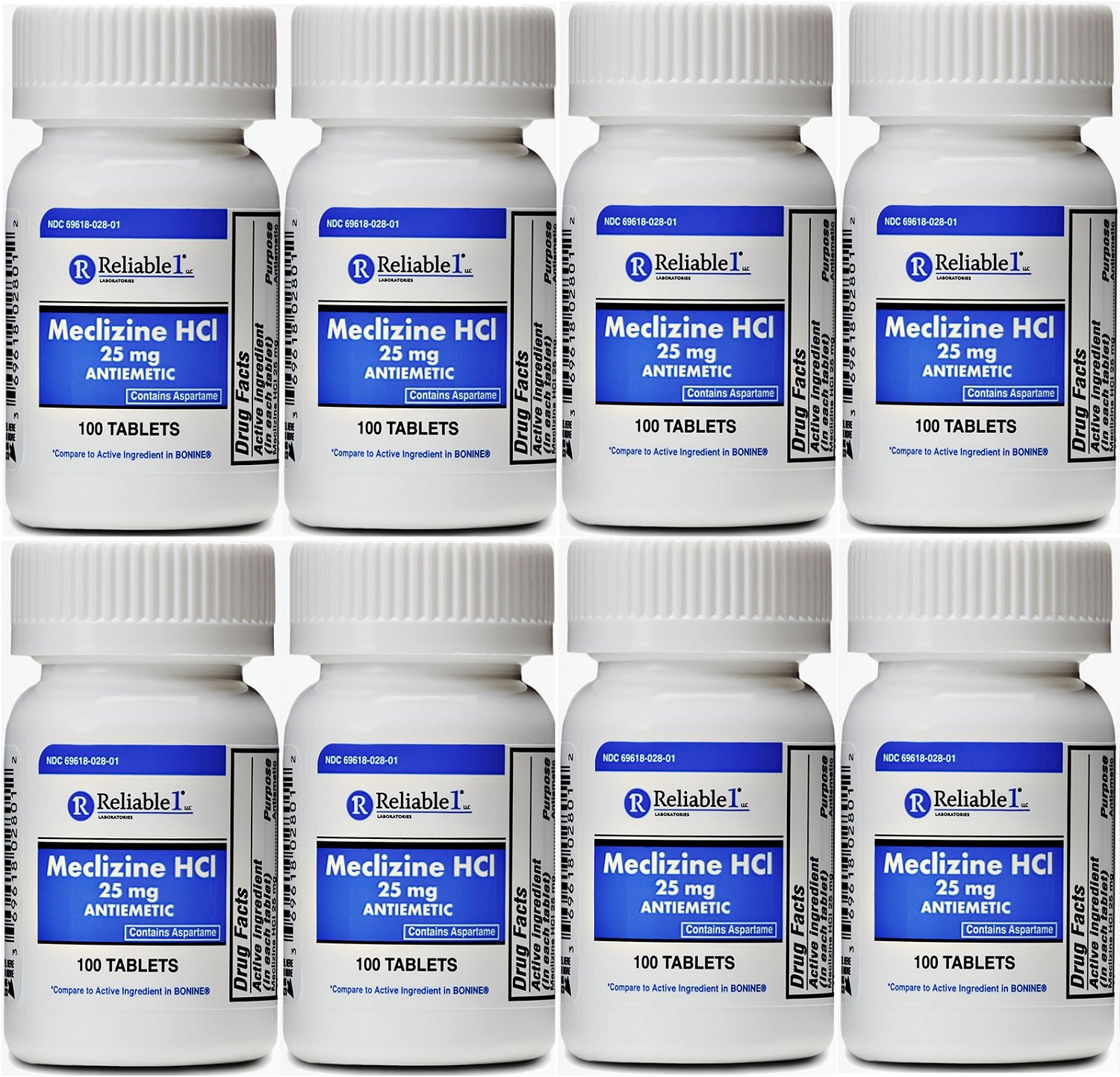 Meclizine 25 mg Generic Bonine Motion Sickness 100 Chew Tablets Pack of 8