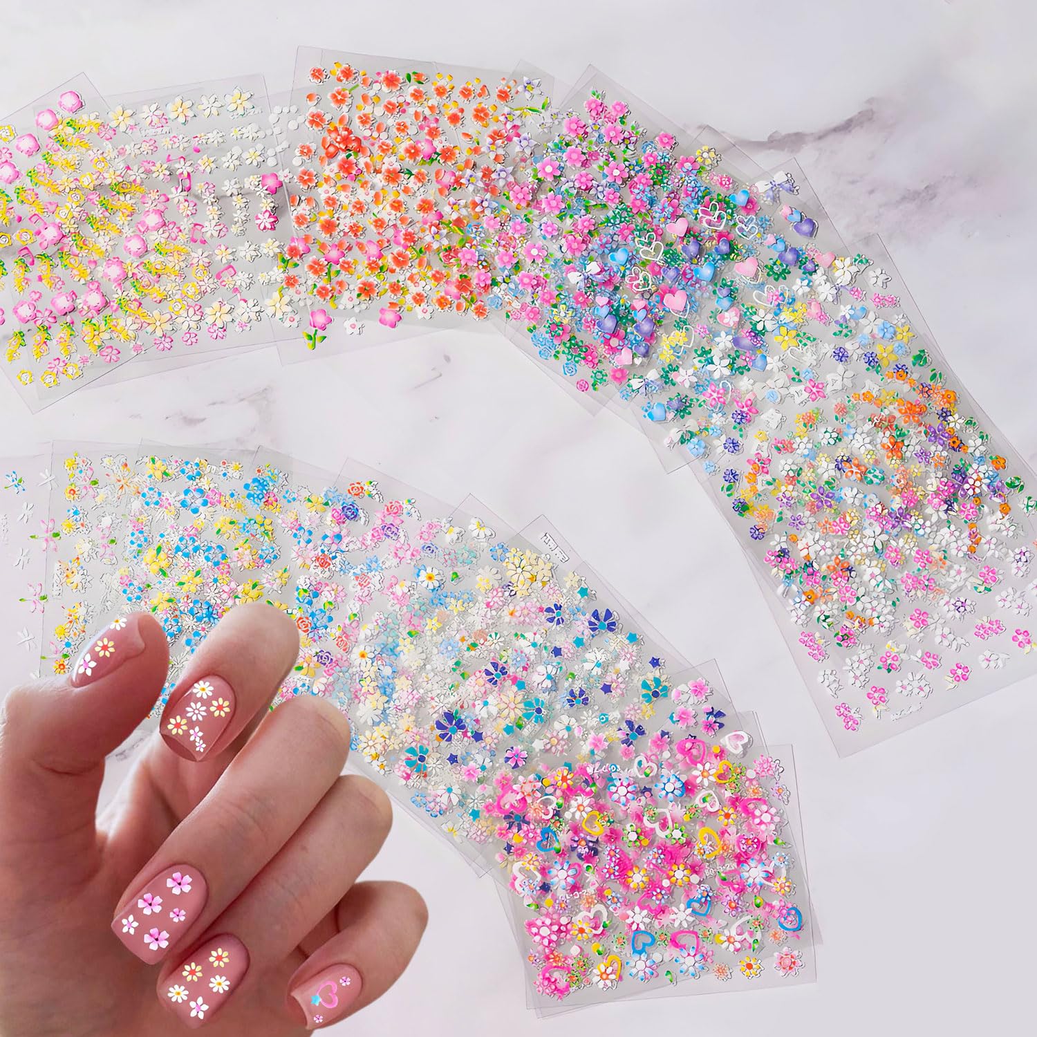 Flower Nail Art Stickers Decals 30 Sheets 3D Self-Adhesive Colorful Flower Nail Art Stickers Nail Stickers for Women