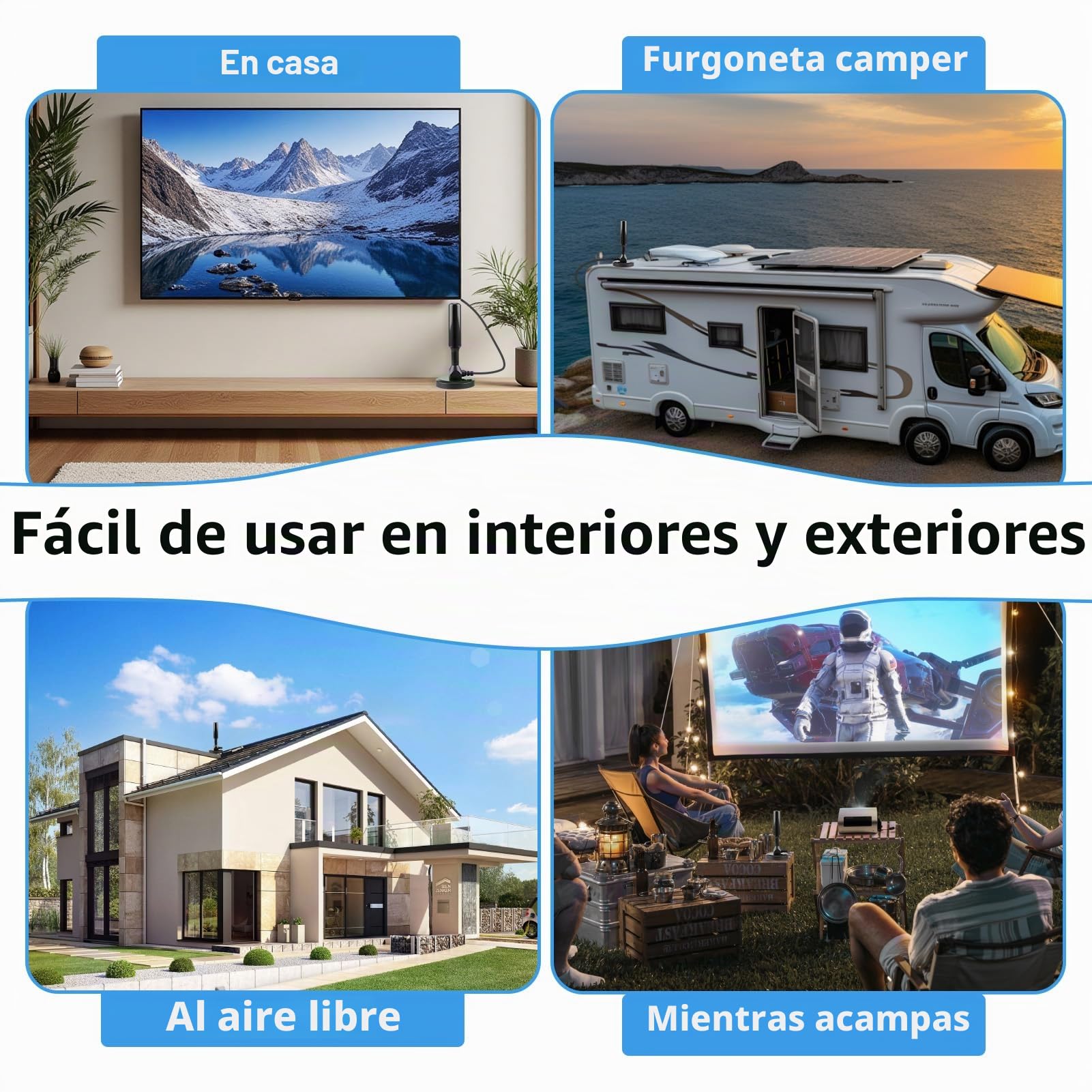 Antena TV Interior Potente con Amplificador de Señal, Recepción 360° para Canales TDT 4K 1080P, Base Magnética Estable, Compatible con Smart TV y Televisores Tradicionales, Cable Largo