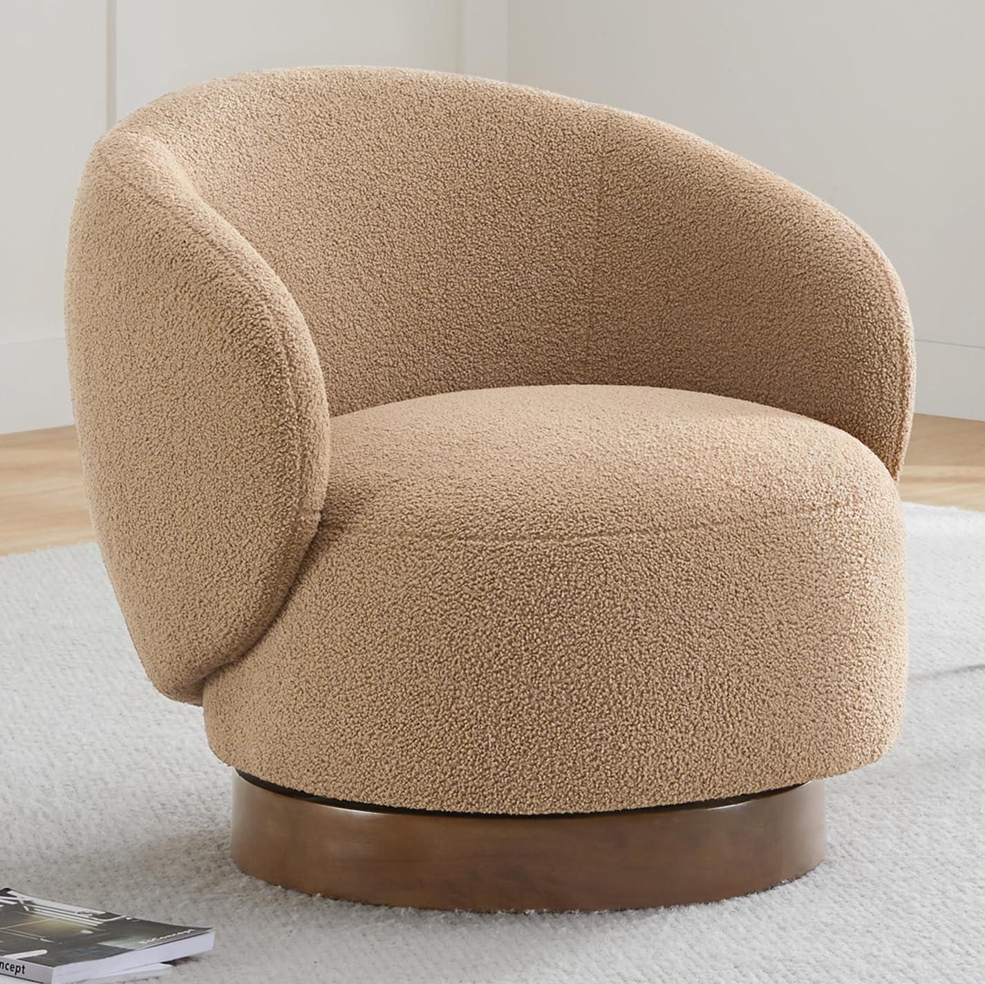 KISLOT Swivel Barrel Accent Chair, Boucle Fabric, Sand, 1-Pack
