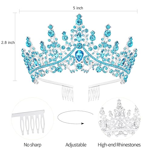 Miniatura 7 de VELSCRUN Tiara de cristal azul para mujeres y niñas, corona de princesa con peines para decoración de fiesta de cumpleaños, regalo de cumpleaños