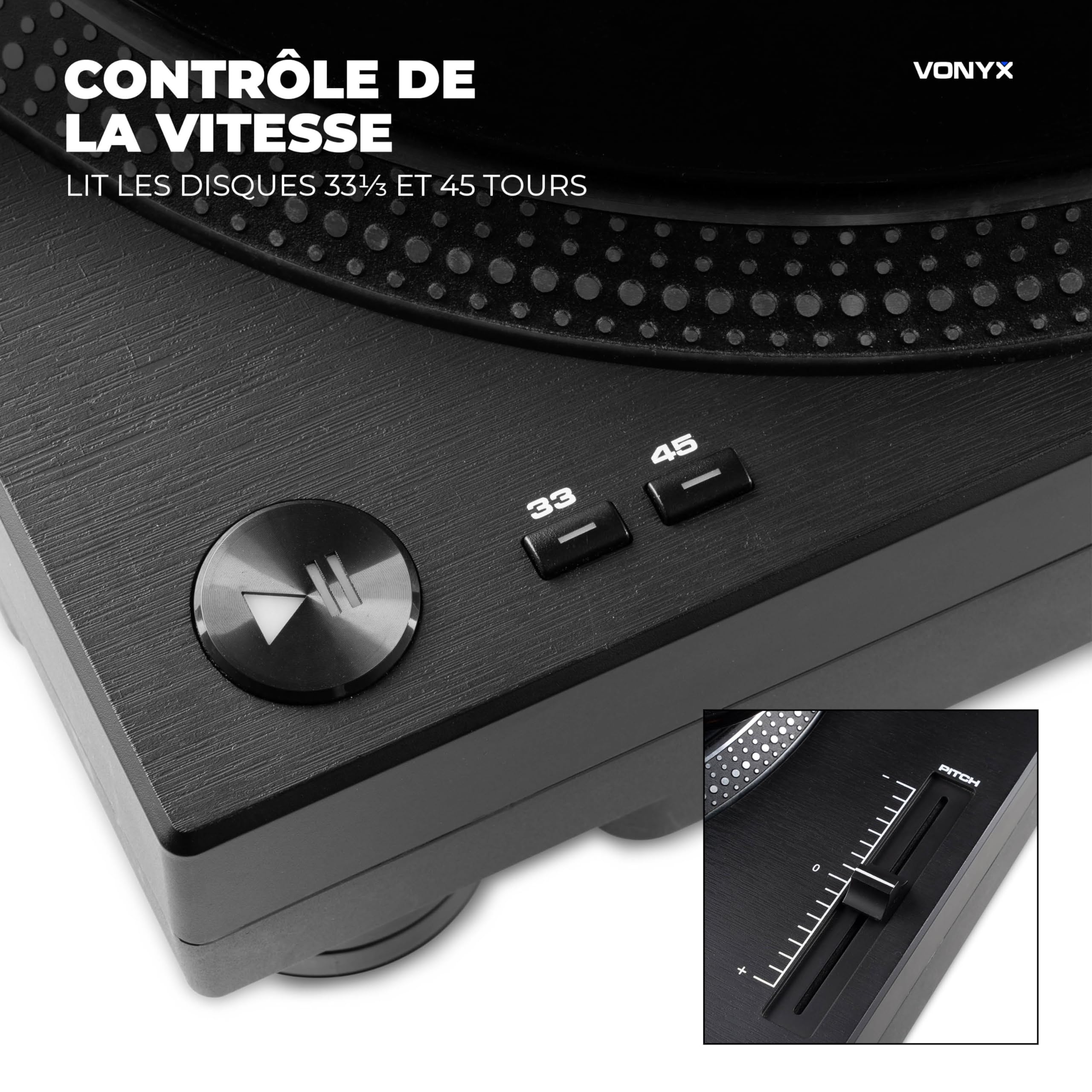 Vonyx DT6000 Platine Vinyle DJ Direct Drive avec Cellule Audio-Technica, Entrainement Direct 33/45 Tours pour Mix et Scratch
