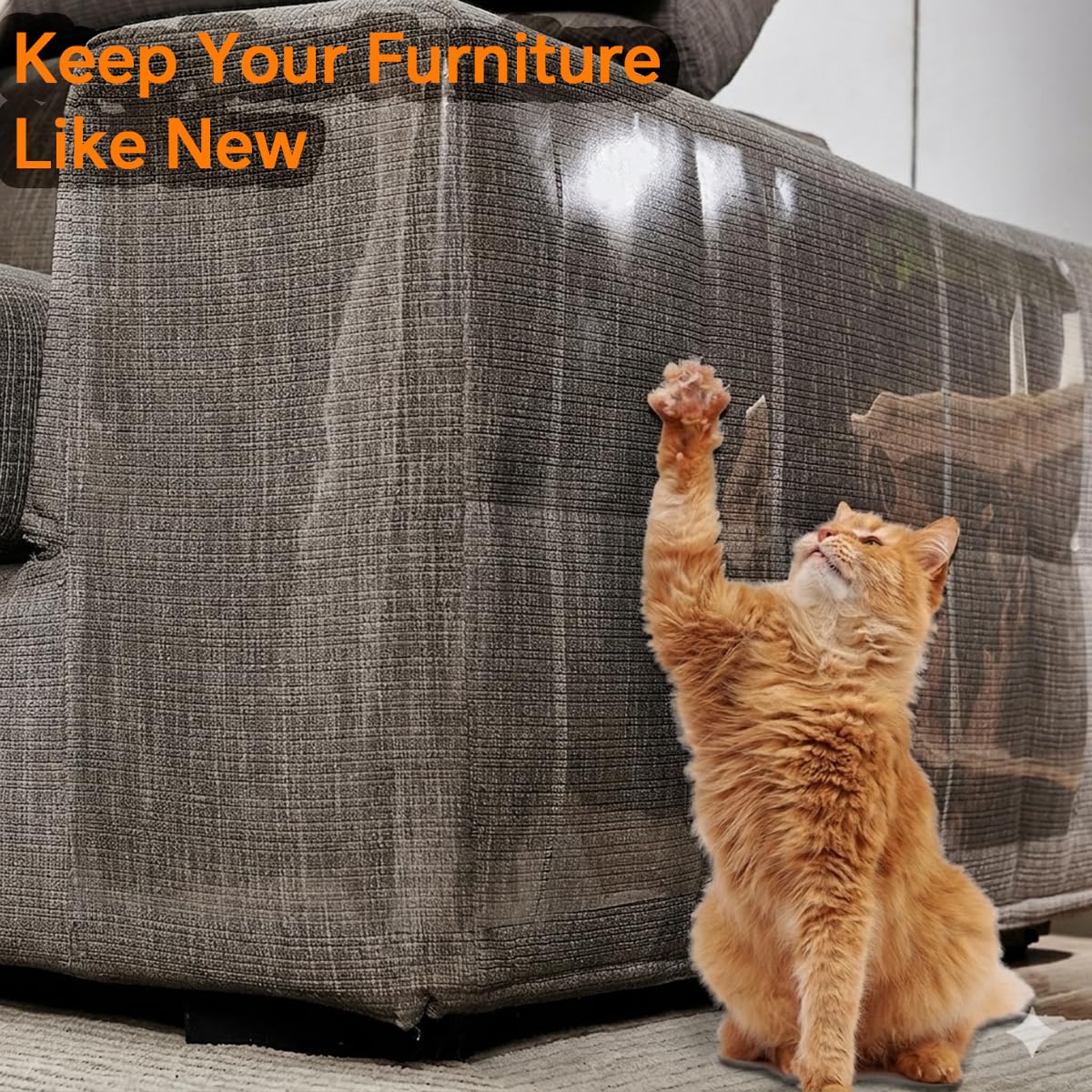 10 protectores de muebles de gatos, transparente autoadhesivo, disuasorio de arañazos, protector de sofá, paquete de 4 unidades XL (18 pulgadas de largo 12 pulgadas de ancho) + 4 unidades grandes (18