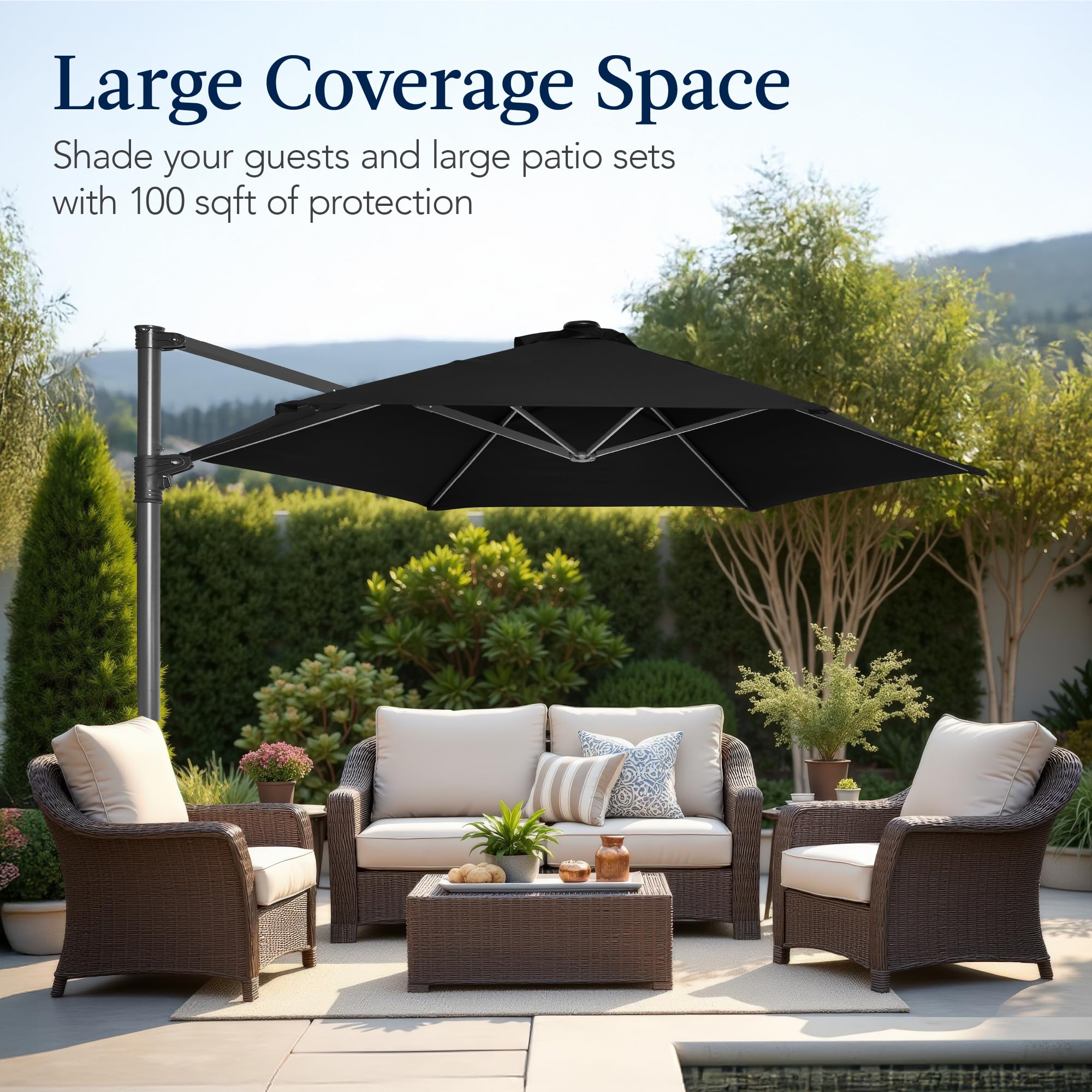 Best Choice Products 10ft Offset Cantilever Hanging Market Patio Umbrella, Smooth 360° Rotation, 8 Sturdy Ribs, Easy Adjustment
