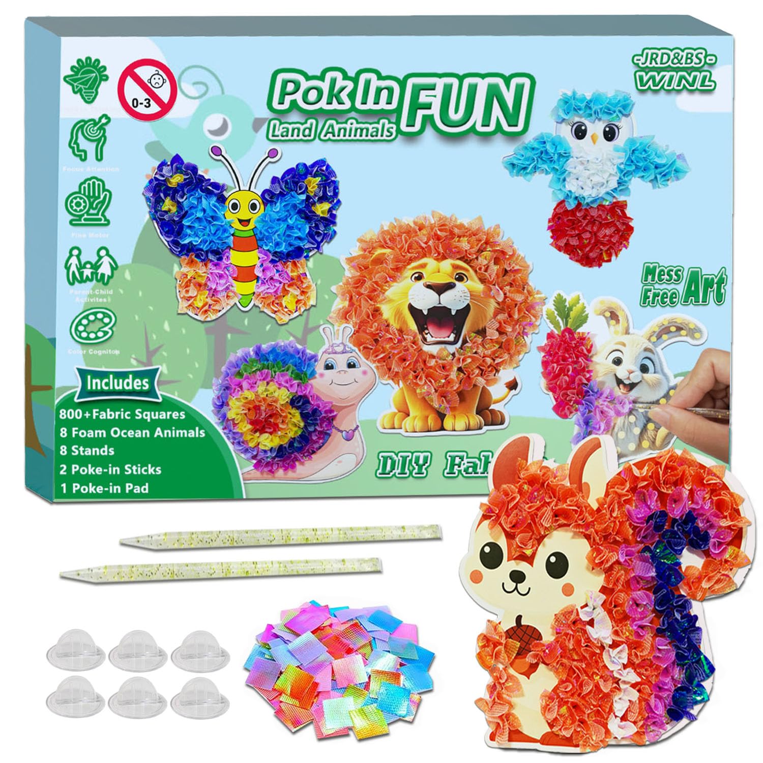 mom&myaboys Poke A Dot Art Kit - Animals Theme with bunny Snail, Lion, Owl, Squirrel, ButterflyNo-Mess Sewing Craft for Kids Ages 4-8 Creative Toys for Girls & Boys Fun Gift for Birthday, Christmas(Animals)