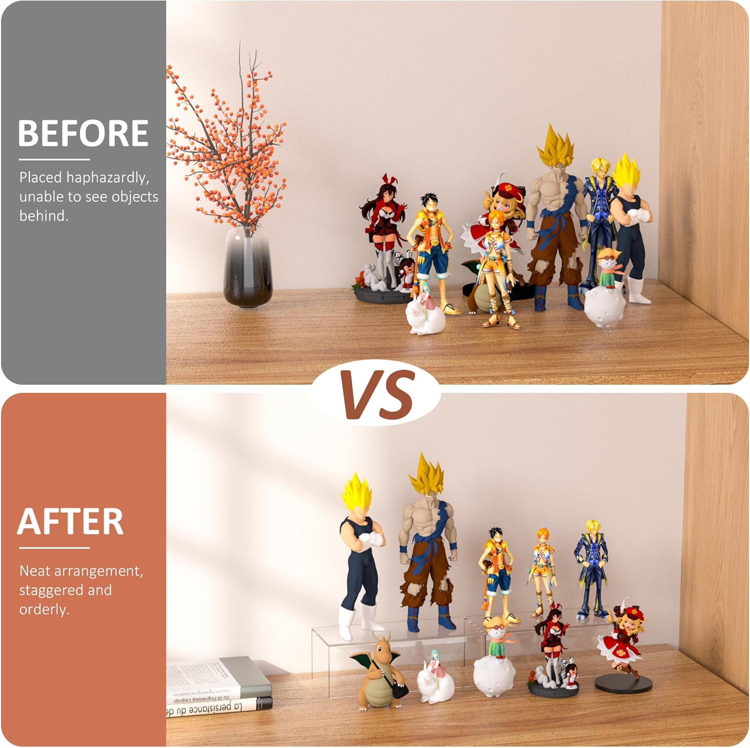 Sezanrpt Acrylic Shelf Riser 12x5.5x5 pack of 2, Countertop Acrylic Display Storage Organizer for Funko Pop Figure, Cosmetics, Bags, Shoes, Toys, Collectibles, 12x5.5x5 Inch