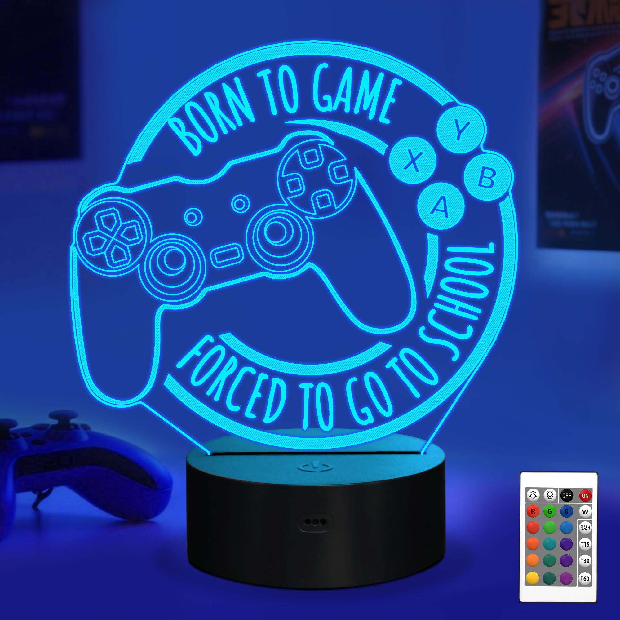 Game Night Light, Game Lamp for Kids, Game Console Night Light Gift, Christmas Holiday Birthday Gifts for Boys Boyfriend Him,Born to Game Forced to Go to School Lamp
