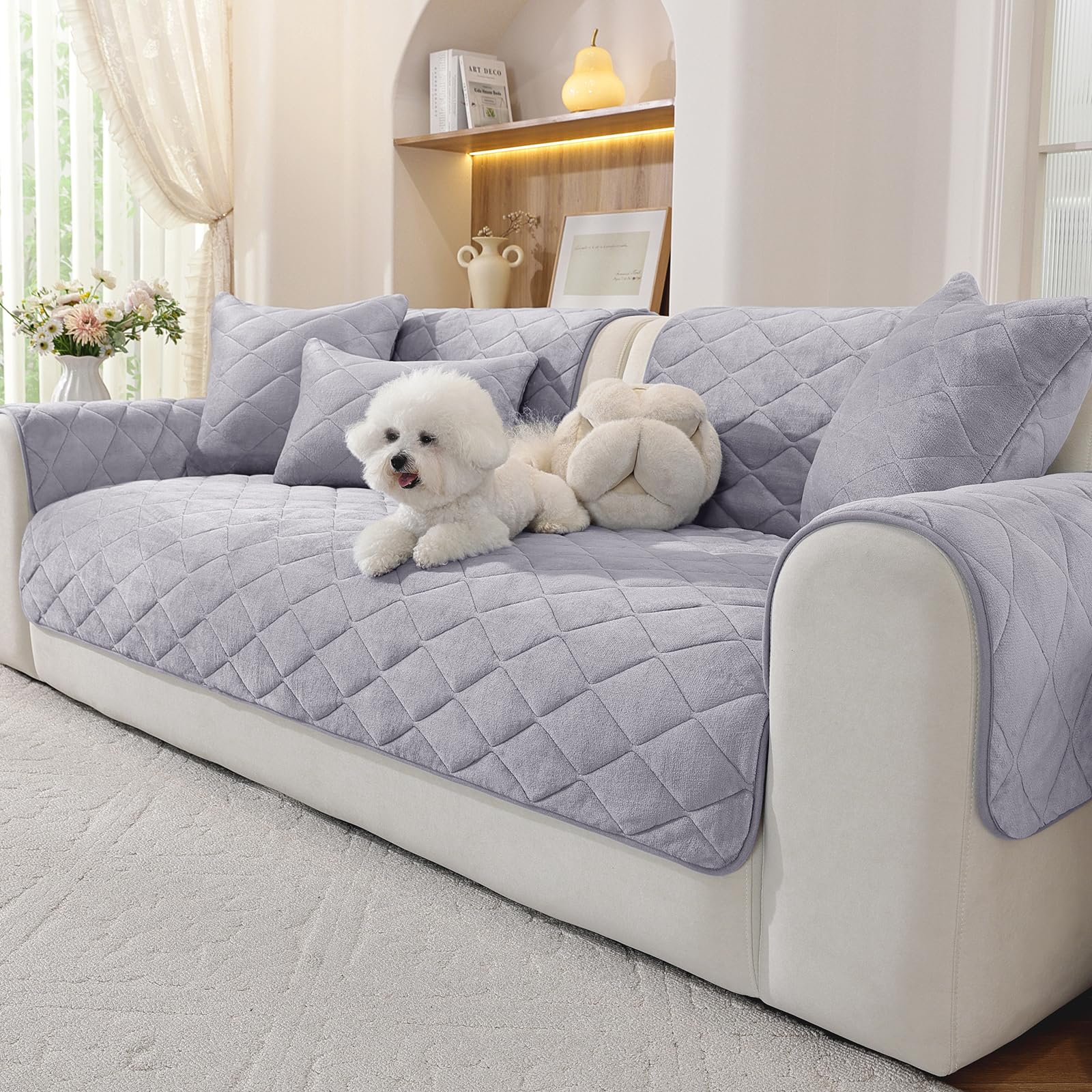 Ystyle Flanellsofa Überzug, Rutschfester Sofabezug, Weicher und Komfortabler Couchüberzug, Geeignet für 1/2/3/4-Sitzer Sofas und Sofas mit Chaise-Longue-Bereich (Hellgrau, 70x70cm)