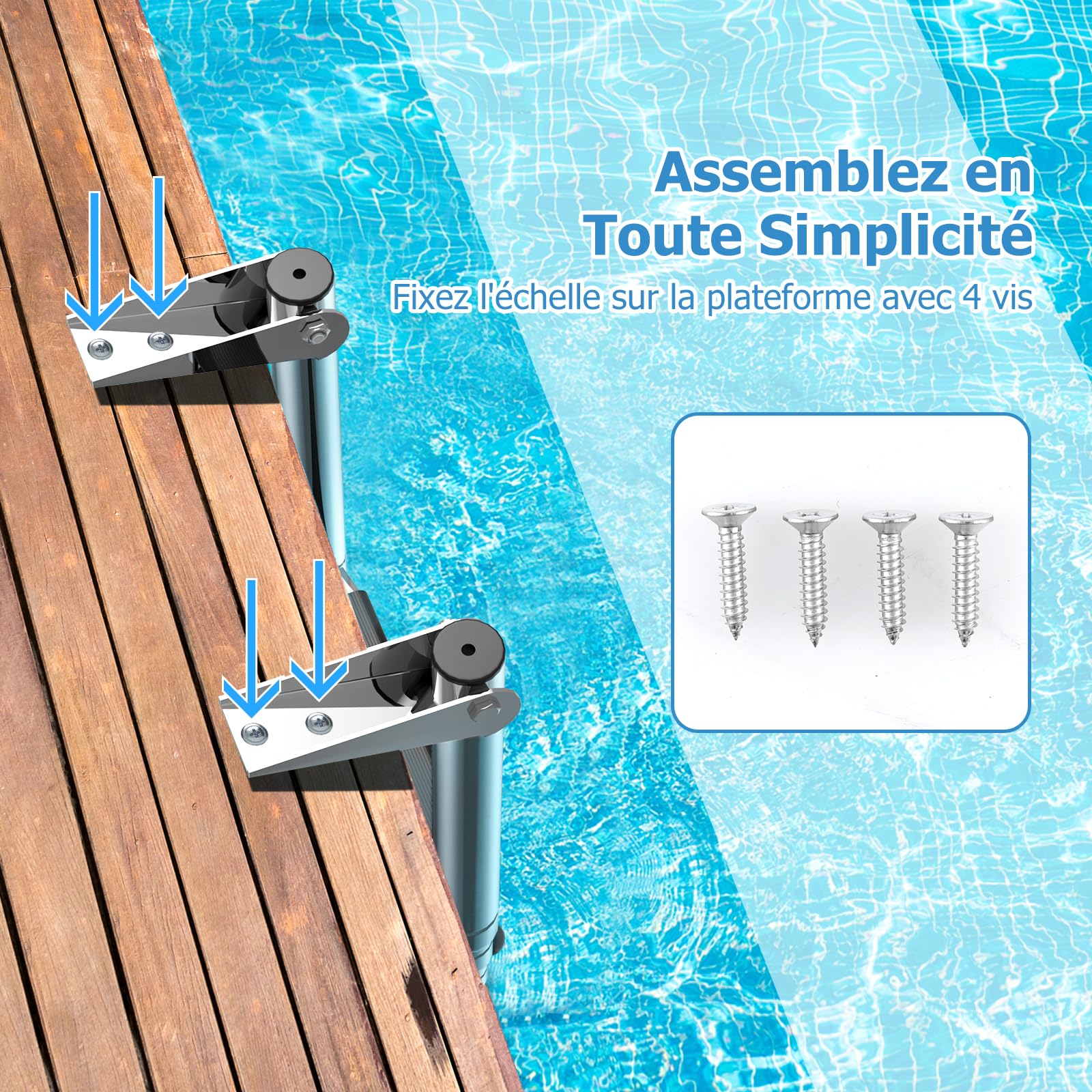 GOPLUS Échelle de Bateau Ponton Télescopique à 4 Marches en Acier Inoxydable, Plateforme de Natation avec Marches, Échelle Extensible Pliante pour Ponton, Bateau, Yacht Charge 227KG