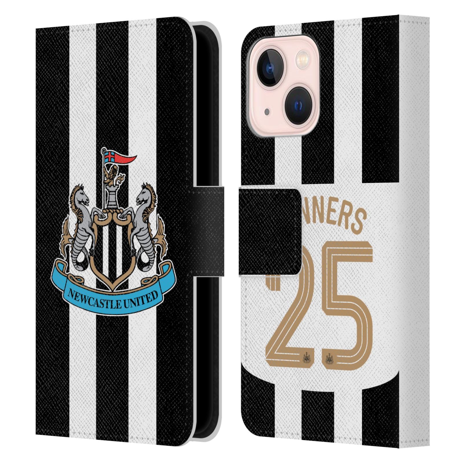 Head Case Designs Officially Licensed Newcastle United Football Club Home Kit 2025 Cup Winners Leather Wallet Case Compatible With Apple iPhone 13 Mini