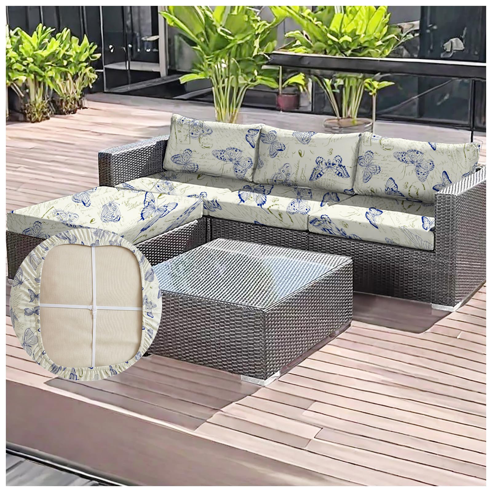 OREZAUQS 2/3/4 Pack Stretch Patio Cushion Covers | Water Resistant Outdoor Cushion Slipcovers | Washable Furniture Protector, Multiple Printed Patterns (B,L (2 PCS))