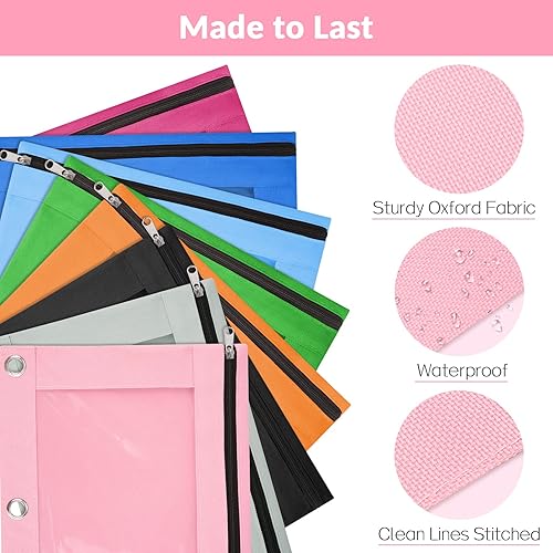 Miniatura 3 de Sooez Estuche para lápices para carpeta de 3 anillos, paquete de 2 bolsas para lápices con ventana transparente con cremallera y ojales reforzados,