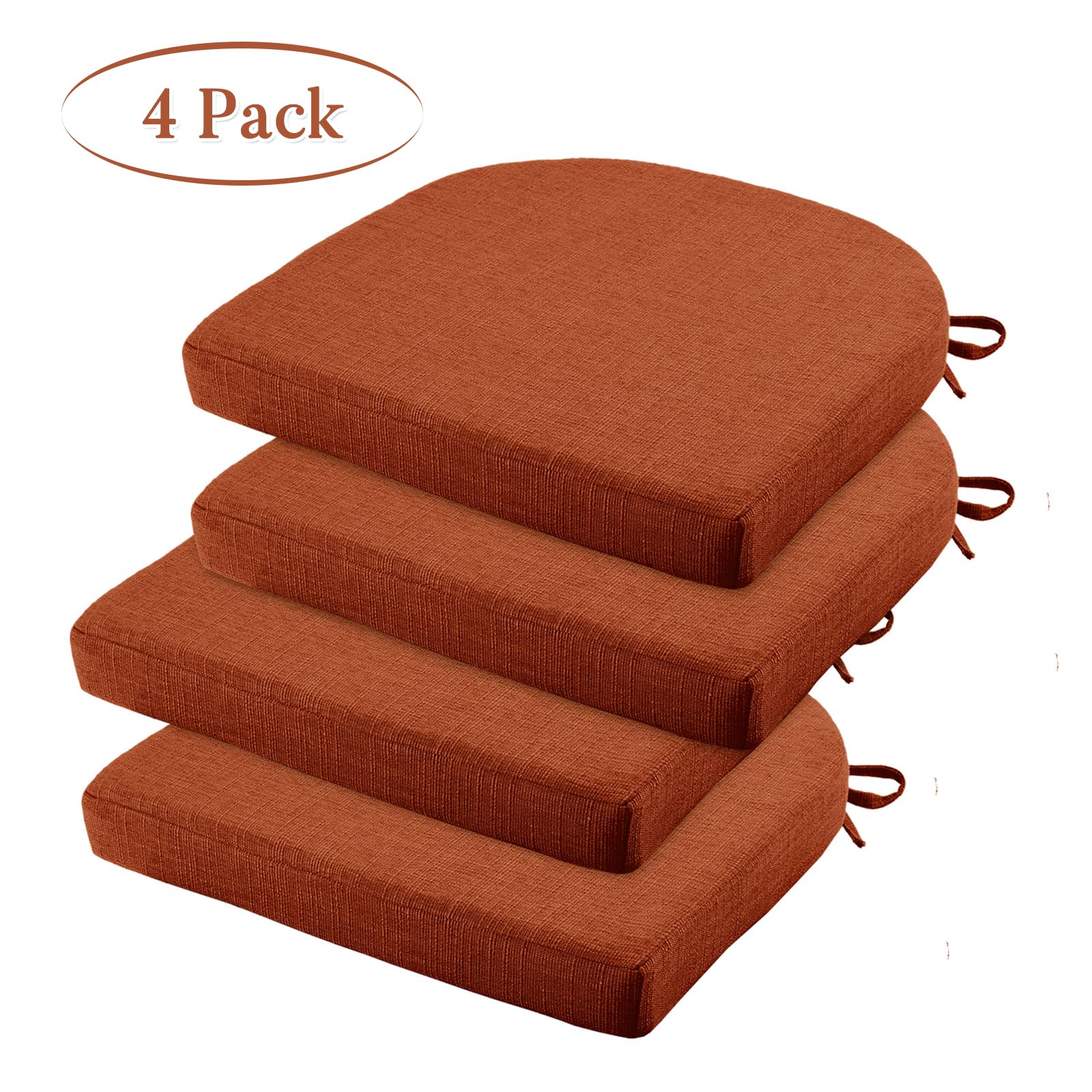 Basic Beyond Chair Cushions for Dining Chairs 4 Pack, Memory Foam Chair Cushion with Ties and Non Slip Backing, 16 x 16 inches Chair Pads for Dining Chairs(Rust)