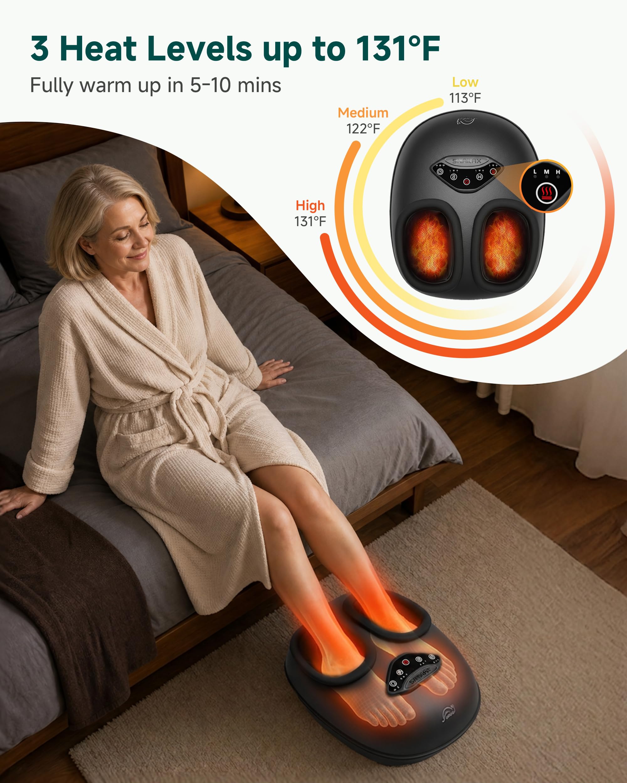 Snailax Shiatsu-Fußmassagegerät für Plantarfasziitis, tiefes Kneten, Kompression, Vibration, Geschenk für Männer und Frauen, passend für Größe bis zu 35,6 cm