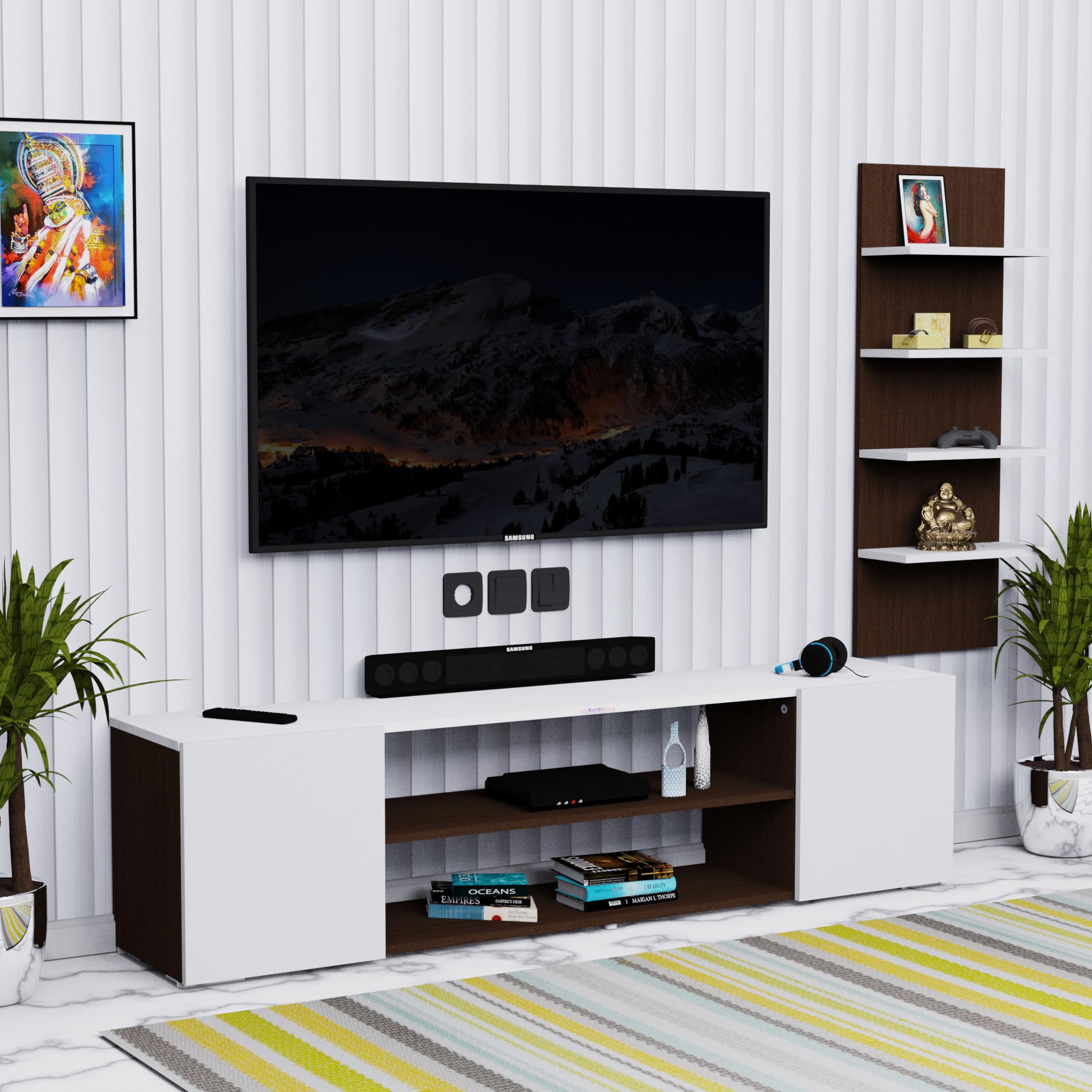 NorthWood Narzo Grand XL-Large Tv Unit (Engineered Wood) /Led TV Stand/TV Cabinet with Wall Shelves/Display Cabinet/Decor Shelf - (Fits Upto 65" TV) (Wenge) D.I.Y.-image-36