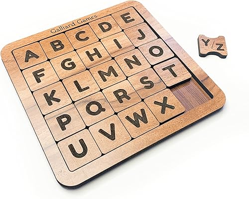 Miniatura 4 de Rompecabezas de madera con números de diapositiva de quince piezas, piezas no magnéticas (5 x 5 - ABC) grande, color beige