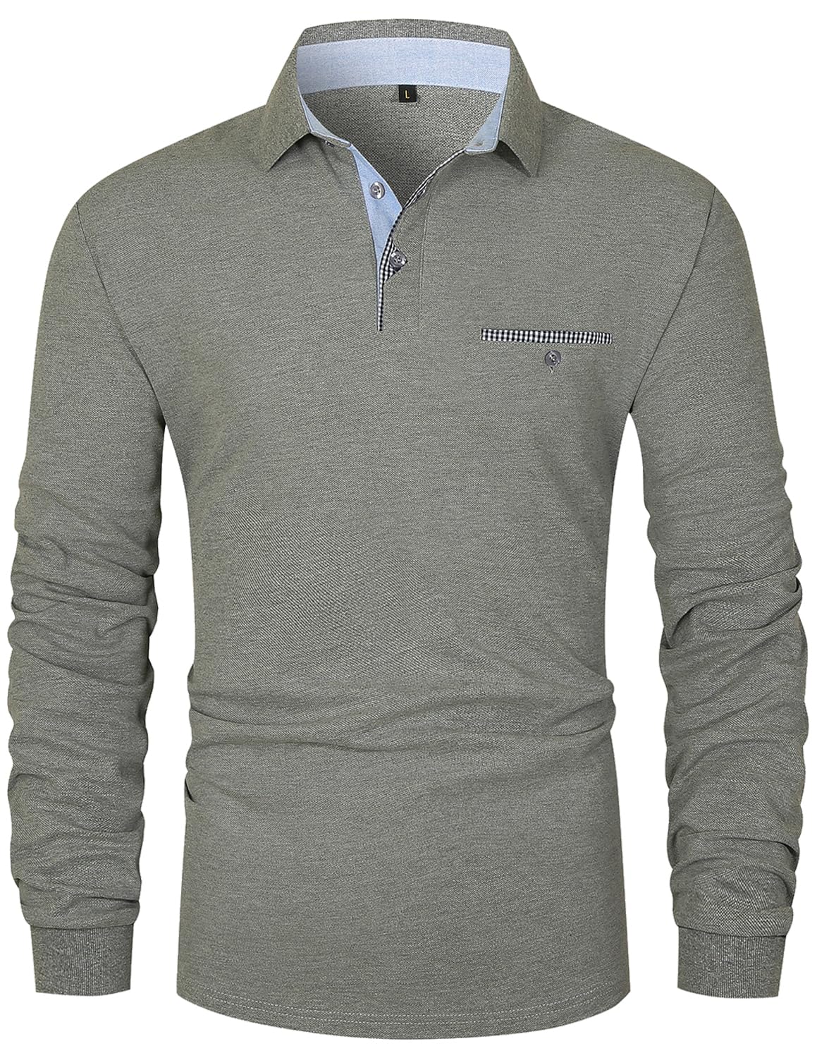 VMSUCIJ Polo Manica Lunga Uomo Maglietta con Abbottonatura Patchwork a Doppio Triangolo Elegante Cotone T-Shirt con Taschino