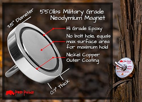 Miniatura 6 de Cuerda de pesca con imán de neodimio N52 de grado militar, 550 libras de fuerza de tracción, guantes de mosquetón XL, kit potente de recuperación