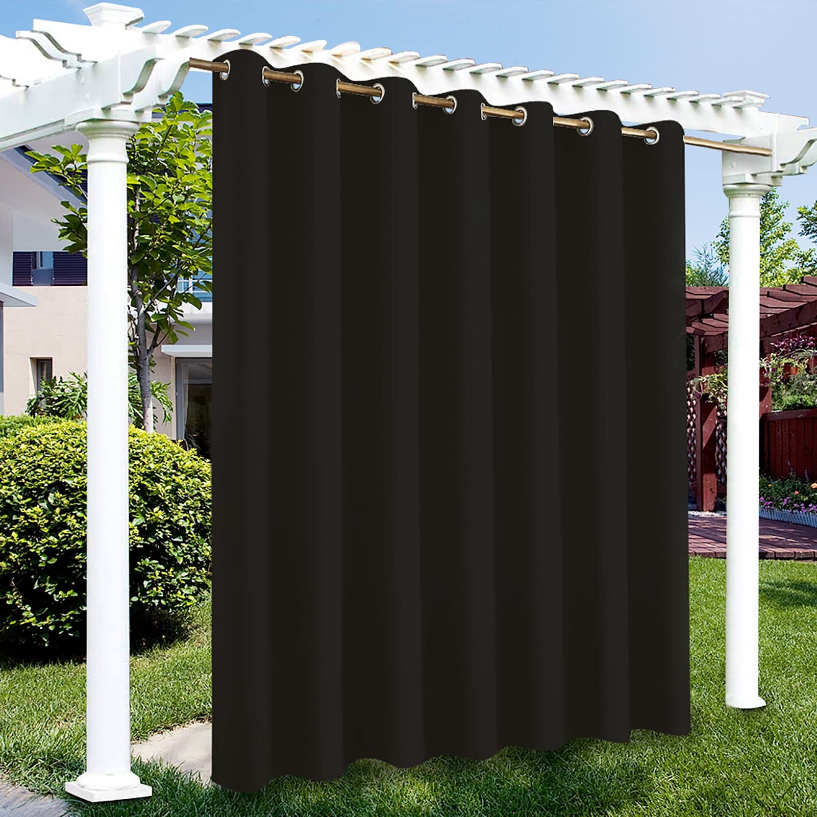 Schwarze Verdunkelungsvorhänge wasserdichte Terrassenvorhänge Outdoor Vorhang Wetterfest Mit Ösen Uv Schutz Sonnenschutz Blickdicht Gardine Für Balkon Garten Pavillon,305x213cm(W x L)