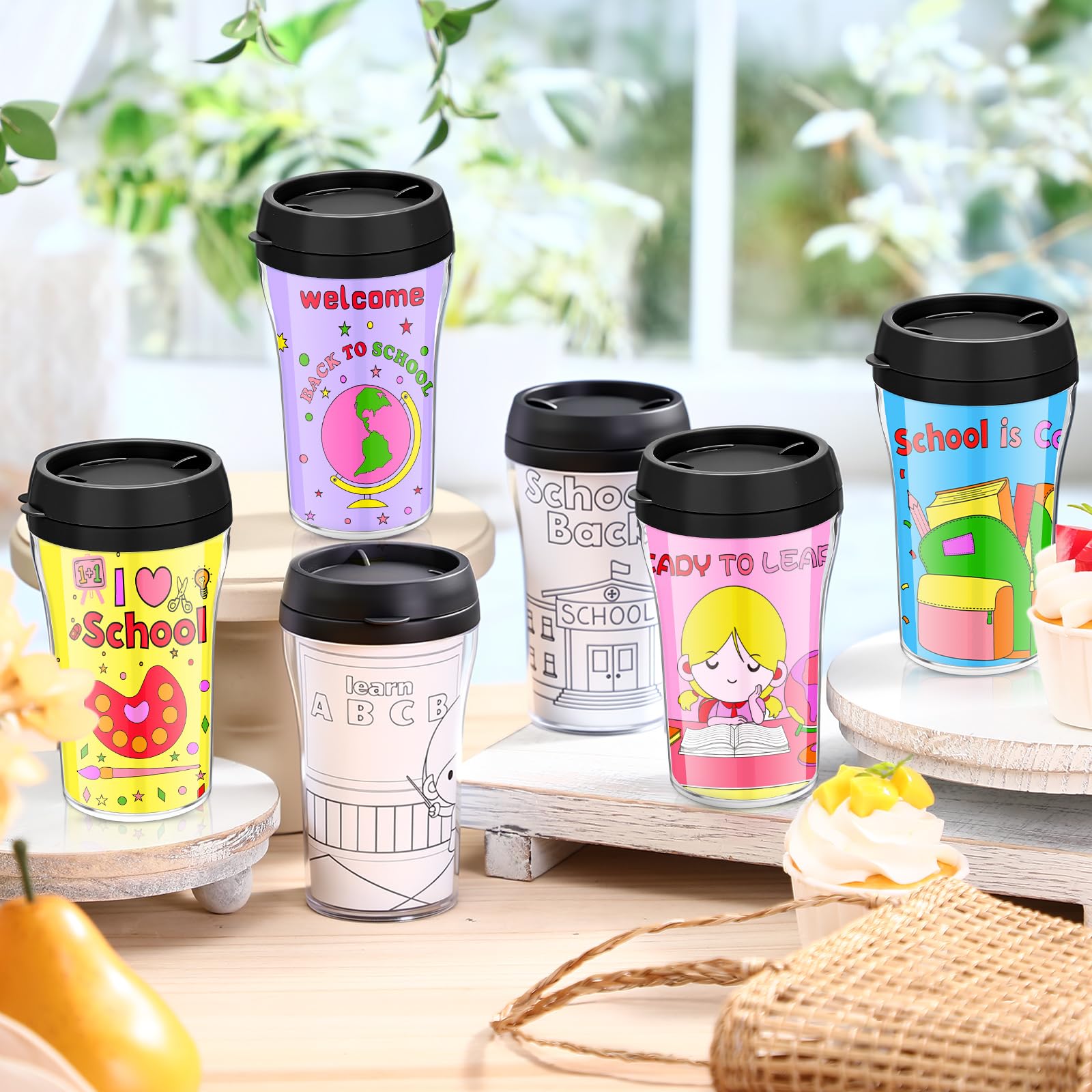 Maxdot 18 Becher und Becher zum Selbermachen für Kinder, mit Deckel, 284 ml