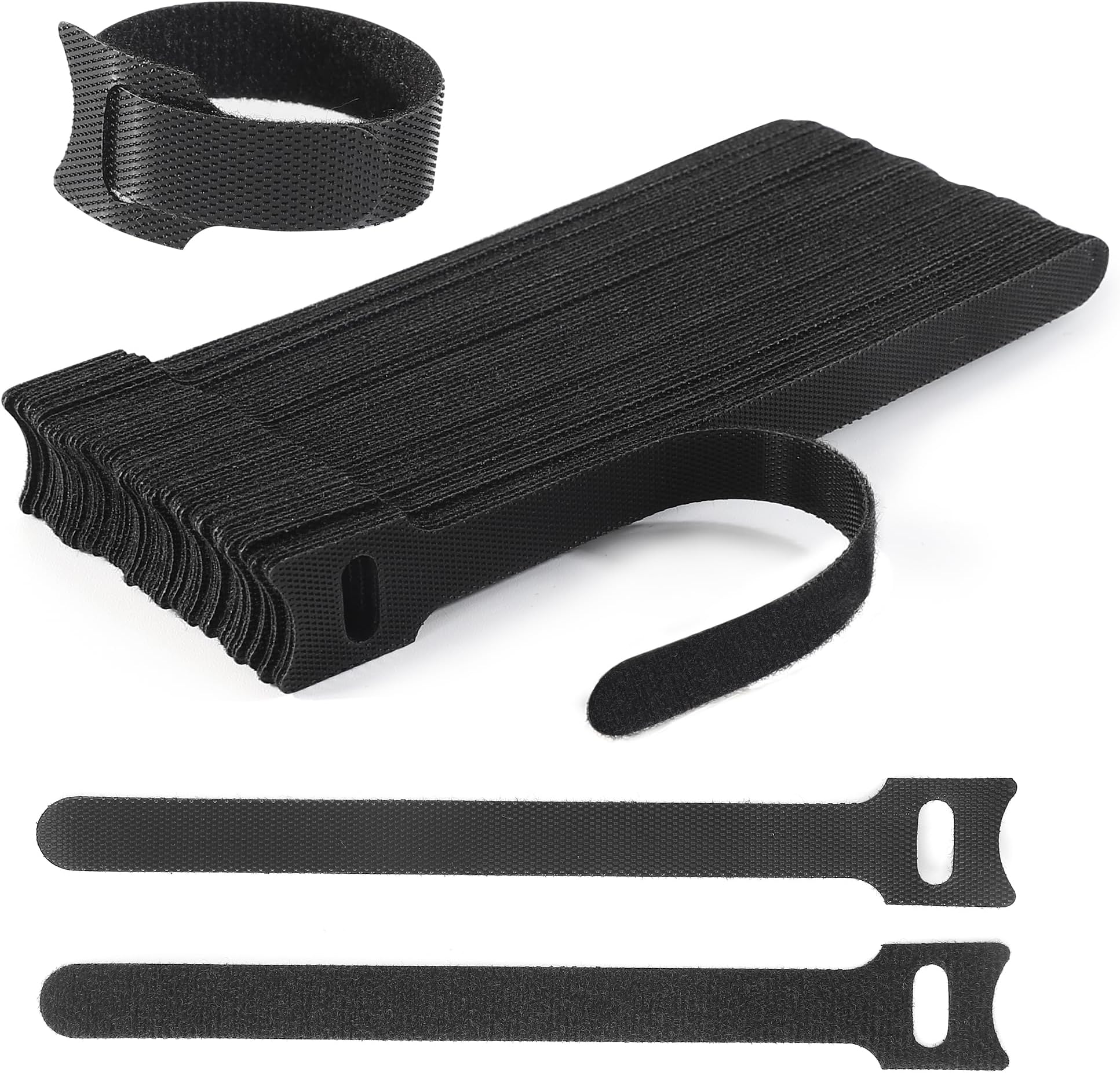 Nettbe 60 Pack 8 Inch Reusable Cable Ties, Adjustable Straps, Cable Organizer, Cord Winding and Velcro Loop Cord Management - Black